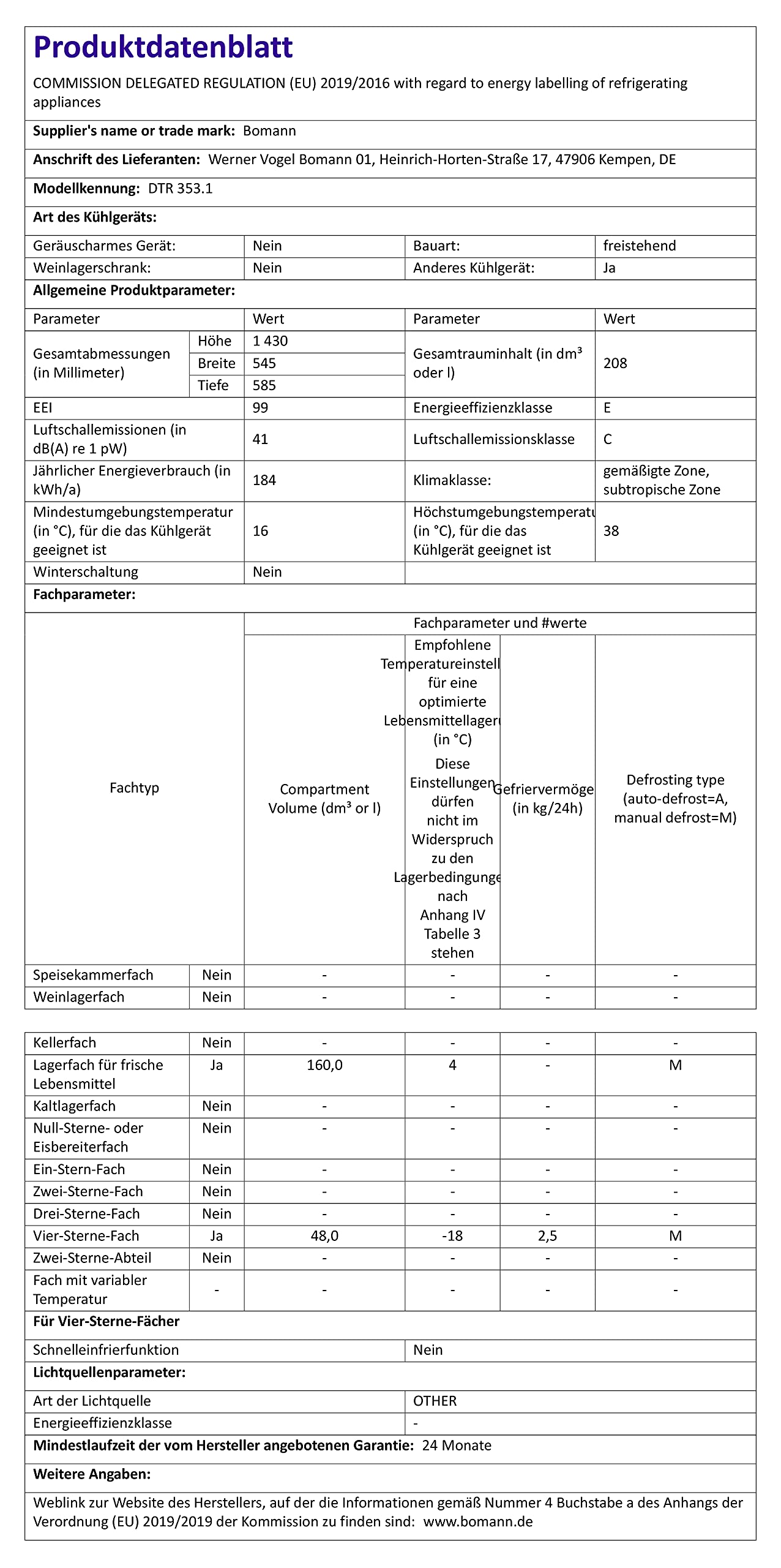 Bomann DTR 353 réfrigérateur-congélateur Autoportante 208 L E Noir, Argent
