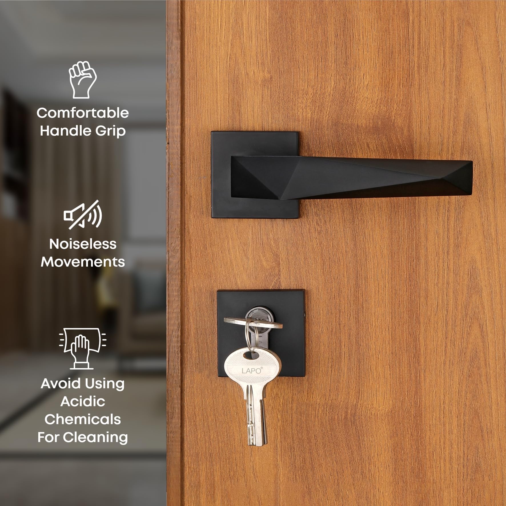 Lapo Premium Mortise Lock Set - 3 Brass Keys -3