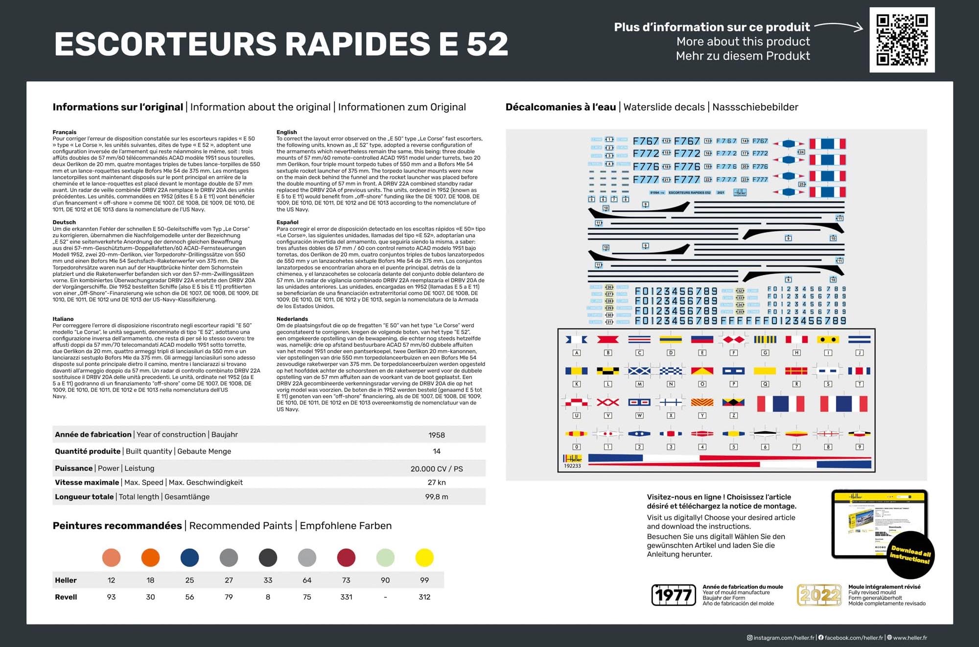 Heller 57094 Kit de démarrage Escorteurs Rapides E 52 Collection Historique 1/400