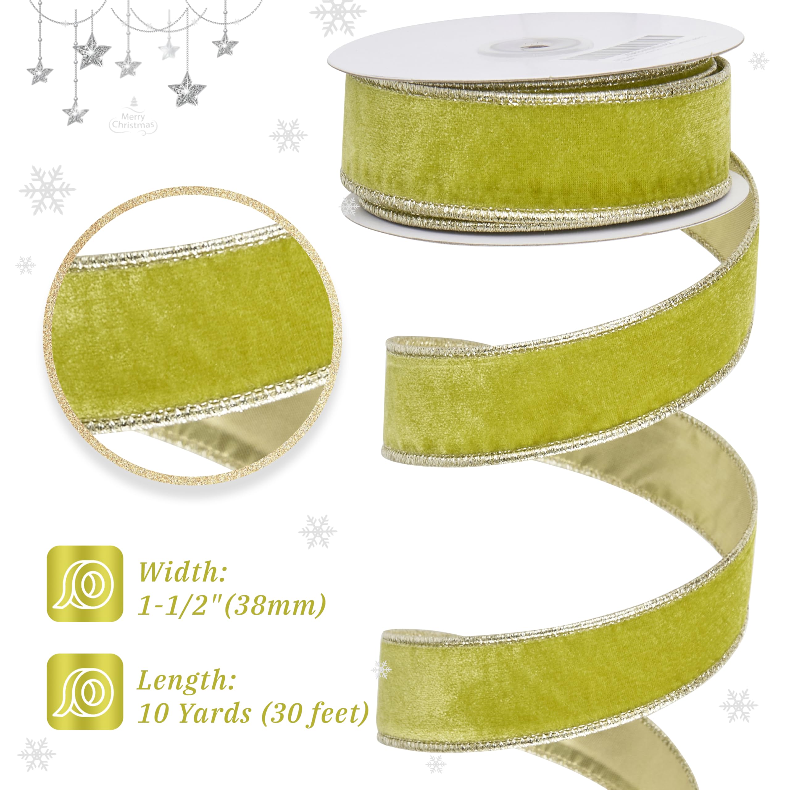 DINDOSAL Lime Green Velvet Ribbon Wired 1.5