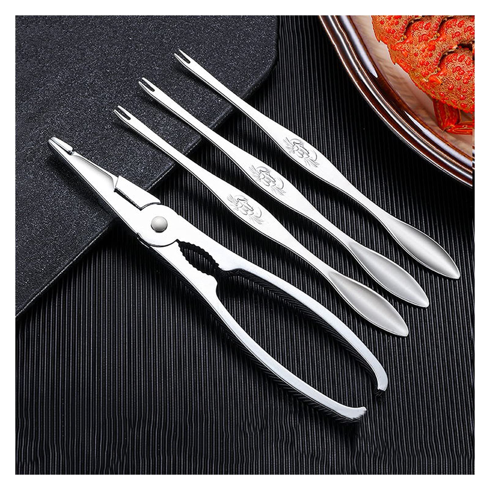 Attrezzi per Frutti di Mare Set di 4 Utensili in Metallo per Frutti di Mare, tra Cui 1 Cracker per Frutti di Mare E 3 Forchette per Zampe di Granchio Attrezzi per Frutti