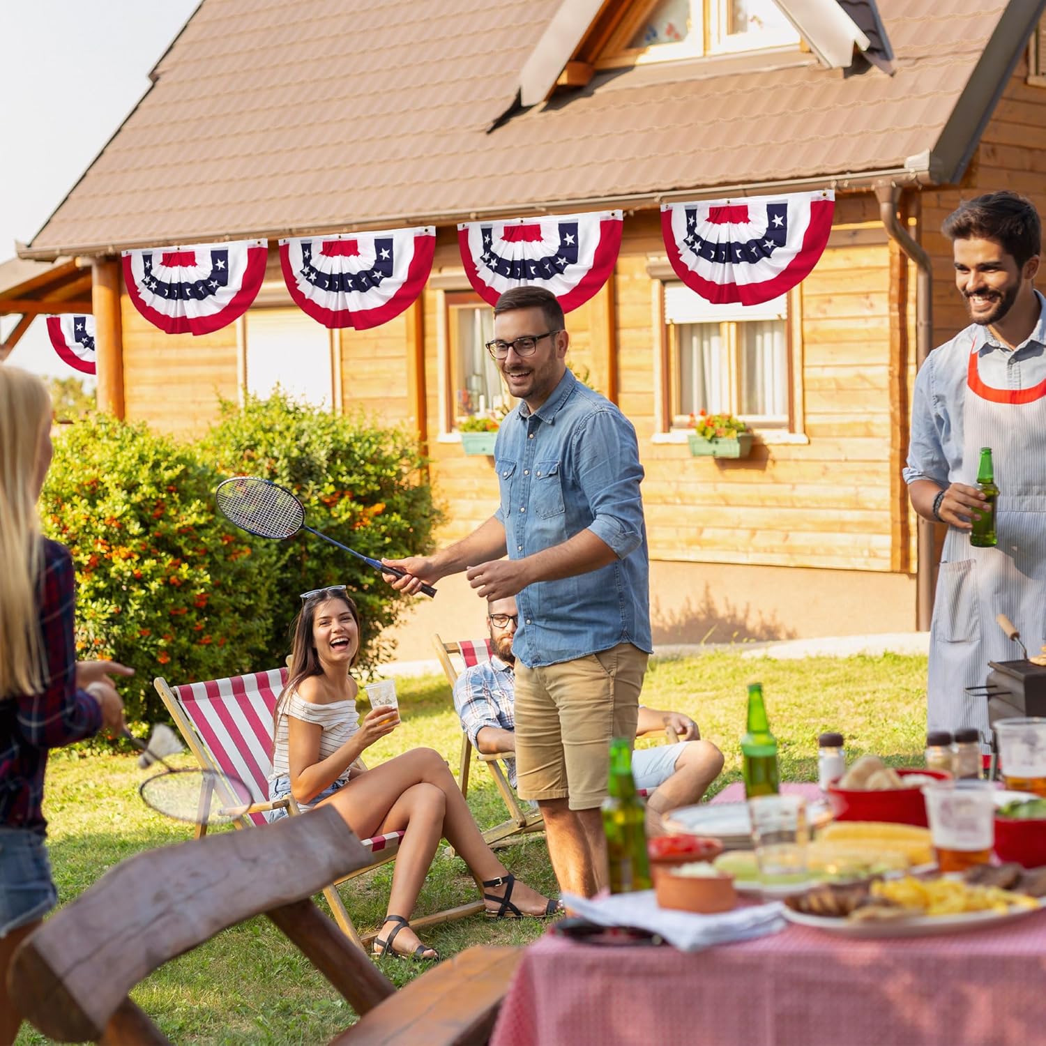 4 PCS 4th of July Decorations, 1.5 x 3 FT USA Pleated Fan Flags, Patriotic Bunting Decor American Flag Banner Fourth of July US Half Fan Flags Independence Day Memorial Day Outdoor Home Decor - Image 5