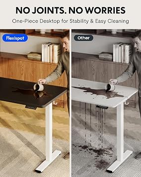 FLEXISPOT EN1 One-Piece Standing Desk with 1-Inch Thick Seamless Desktop, 40x24 Electric Height Adjustable Desk for Home Office, Multi-Monitor Setups & Easy Assembly, Black
