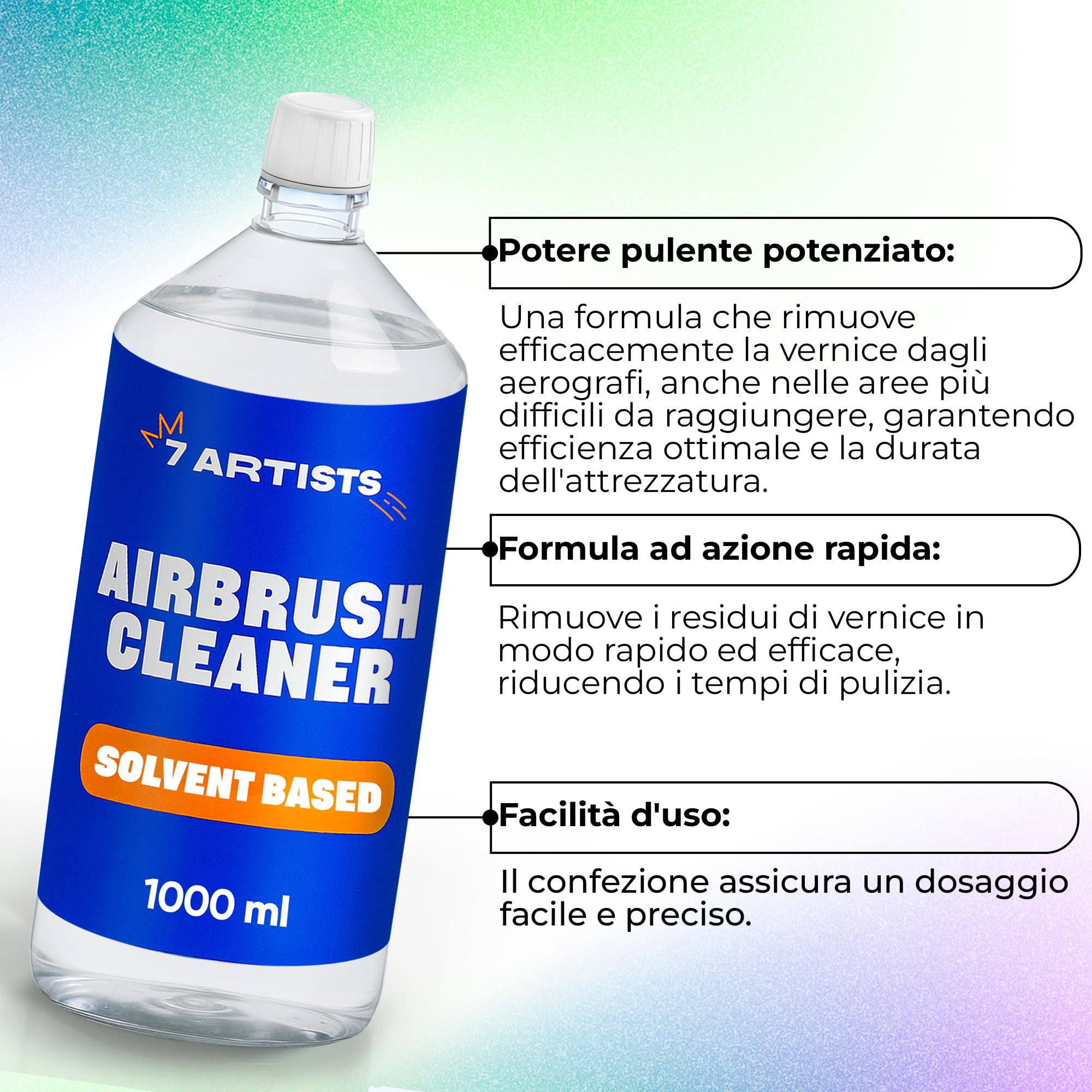 Airbrush Cleaner 1000 ml – Liquido Pulitore per Aerografo | Pulizia Aerografo per Rimuove Residui Acrilico Secchi e Freschi | Manutenzione Airbrush e Accessori