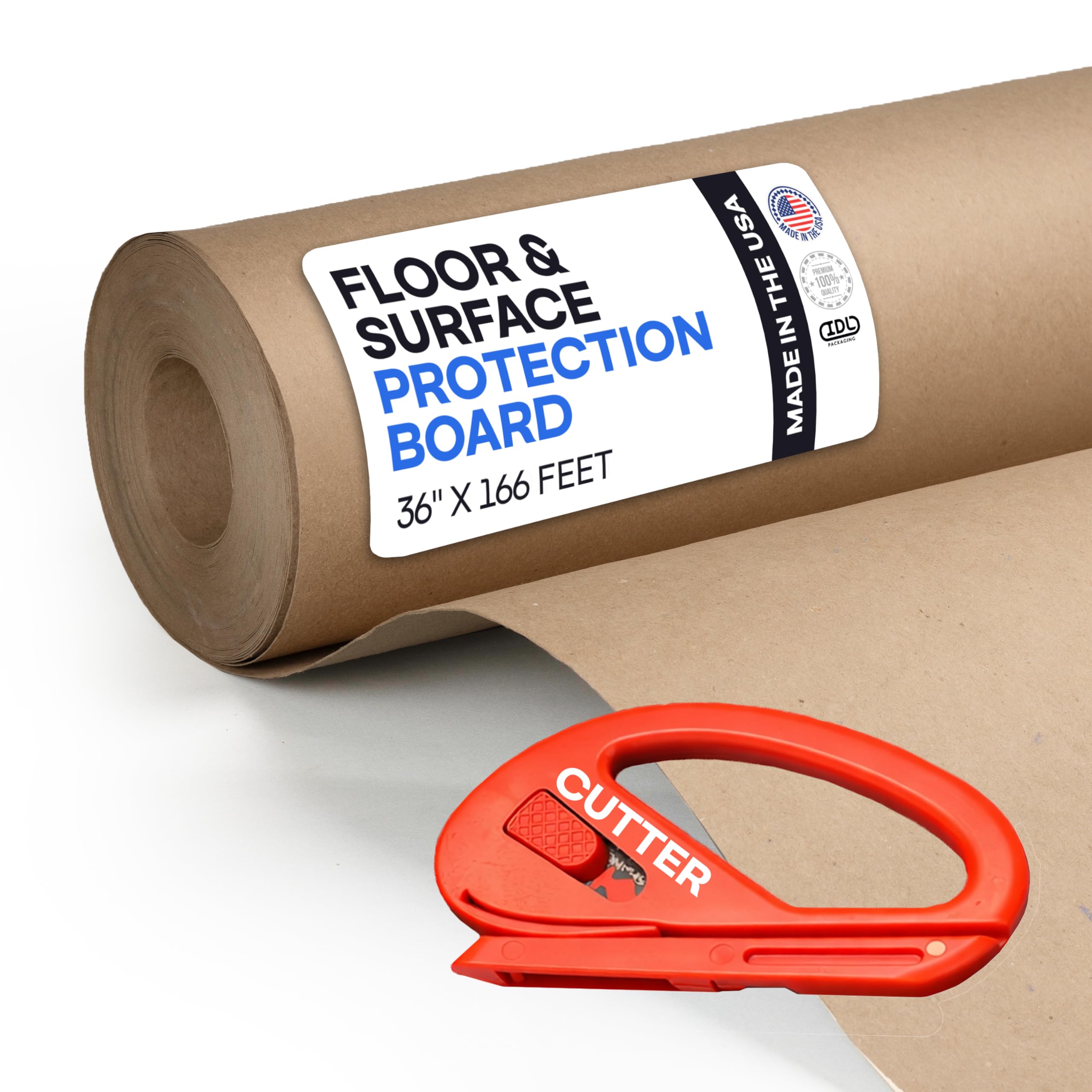 Construction Paper 36" x 1992" (166 feet, 498 sq.ft.) with Cutter – Extra Thick Floor Covering for Protection (20 mil, 200 lbs) - Contractor Paper for Remodeling &amp; Surface Protection by IDL Packaging