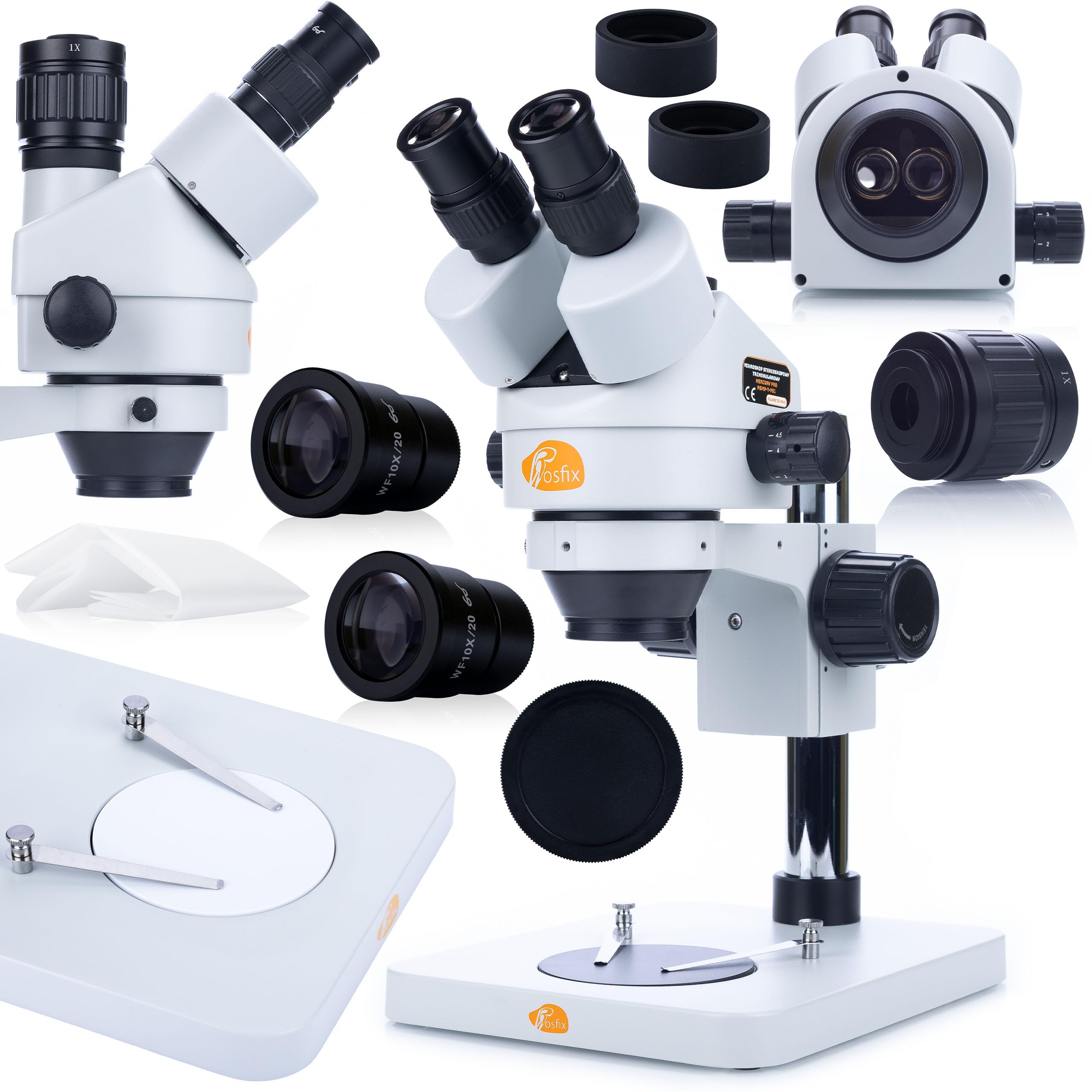 Microscopio Trinocular Mercury Pro MSMP-T-PS1 - Zoom 7x-45x Extensible, Óptica HD, Cabeza Giratoria 360°, C-Mount | Uso Profesional | Microscopio Estereoscópico