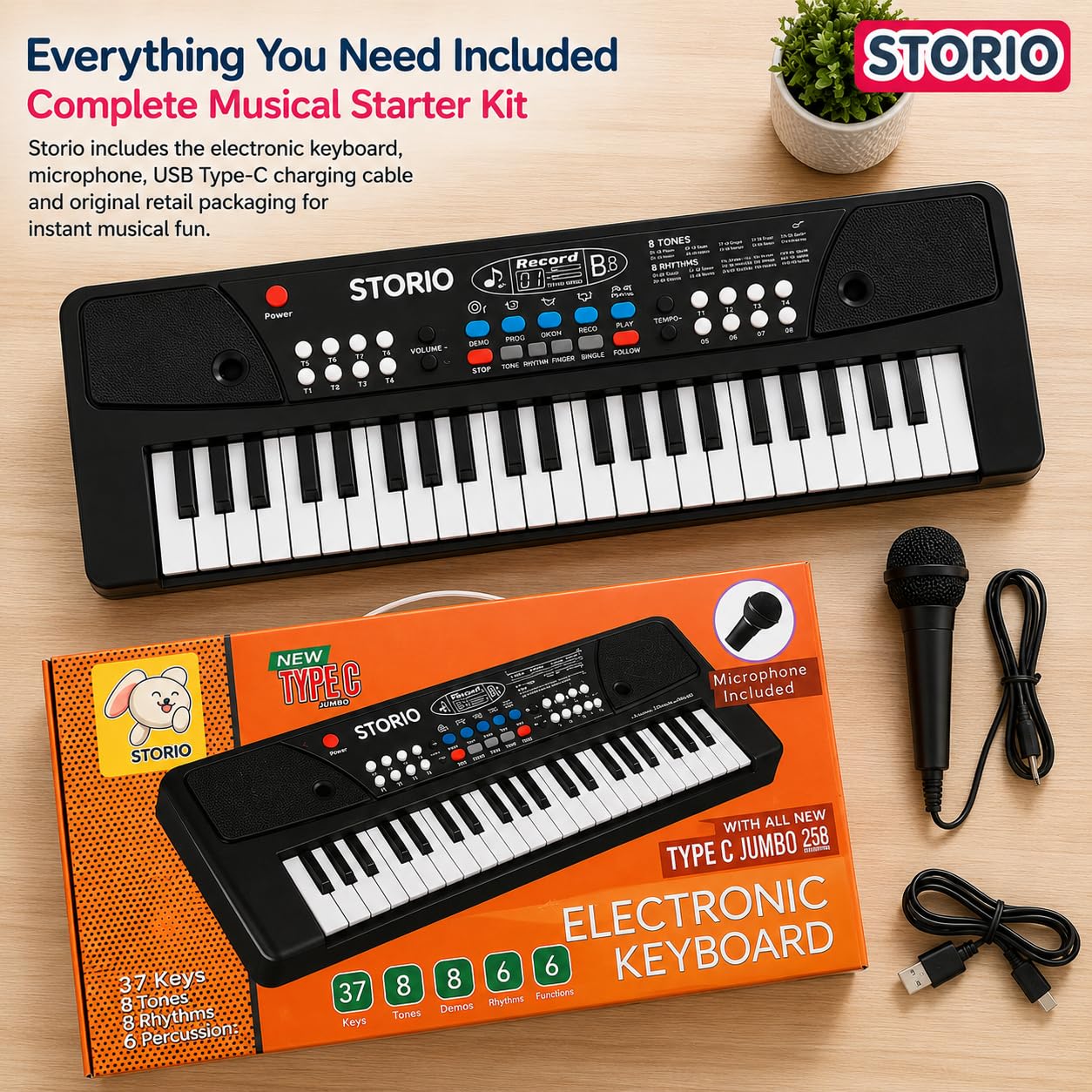 Storio Kids Piano Keyboard with Mic | 37 Keys, 8 Rhythms, 8 Tones & 6 Demo Songs | Electronic Musical Toy for Boys & Girls Age 2-5 | Educational & Recording Keyboard for Beginners — Amazon image 7