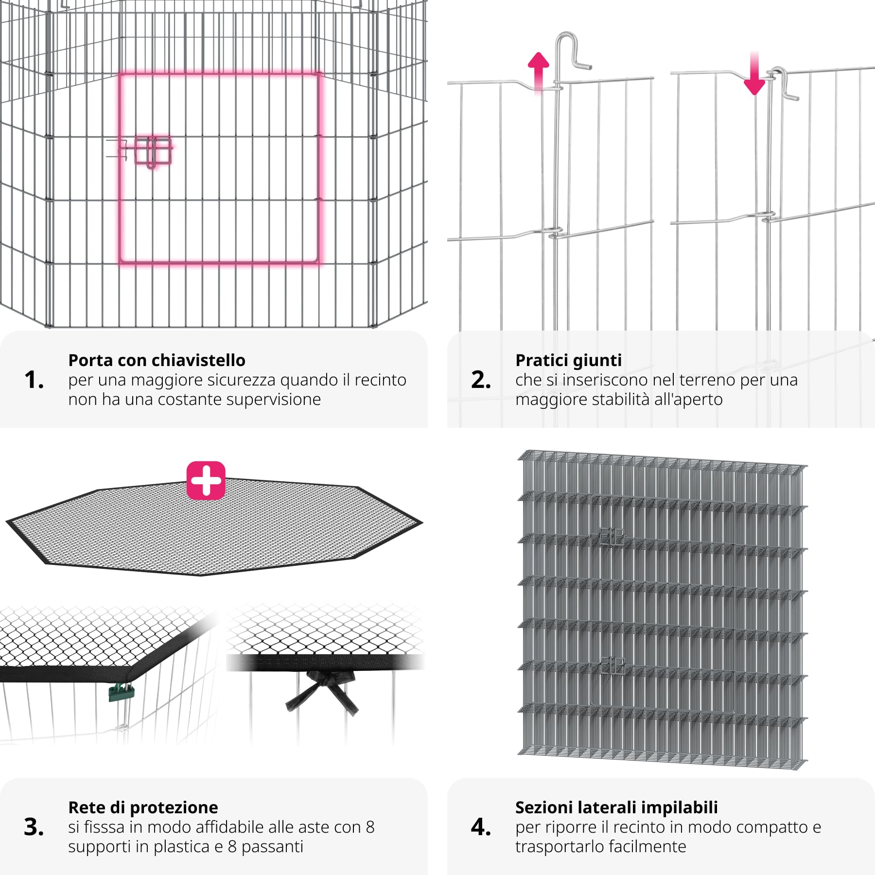 tectake® Recinto per Animali con Rete di Sicurezza, Grande Porta con Chiusura, Montaggio ad Incastro, Conservazione Salvaspazio, Protezione da Aperture Accidentali e Intrusi - Ø 145cm, Nero