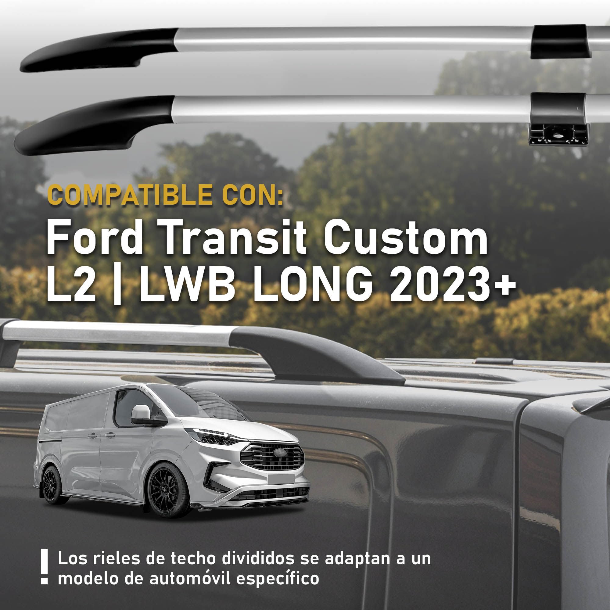CHROMEMASTER | Barras Portaequipajes, Rieles de Techo Compatible con Ford Transit Custom L2 Largo 2023+; Se Utilizan para el Montaje de Portaequipajes de Techo, Cajas de Techo o Portabicicletas
