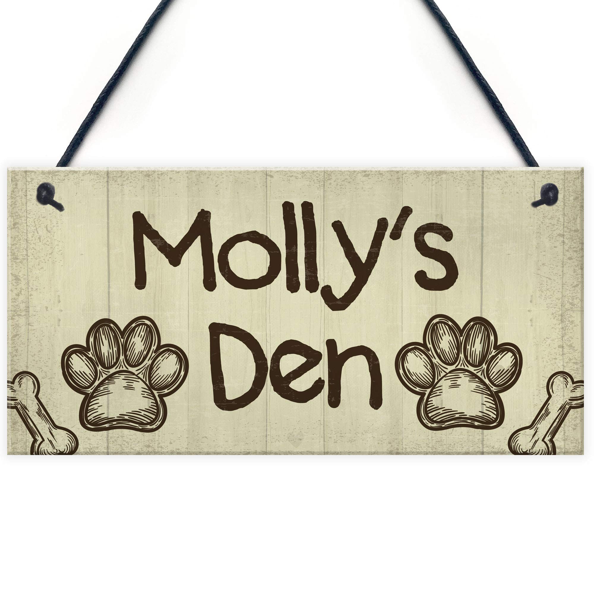 Red Ocean Personalised Rustic Dog Sign Pet Sign Dogs Den Hanging Paw Print Plaque Dog Gift
