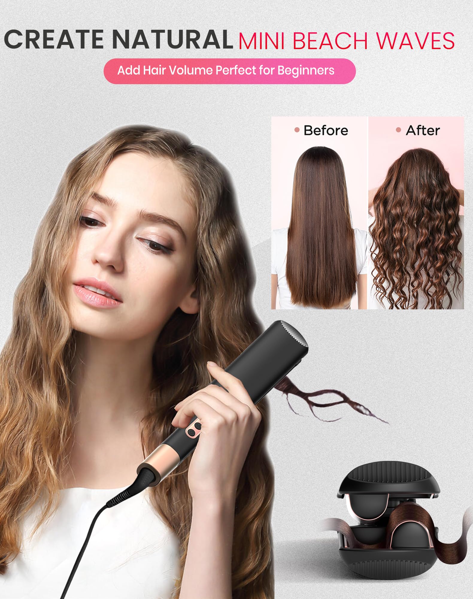 UKLISS Mini plancha ondulada para el cabello, ondulador de pelo de sirena para ondulaciones, tamaño de viaje, rizador de ondas de playa (120 – 200 ℃), rizador de pelo portátil, rizador de pelo