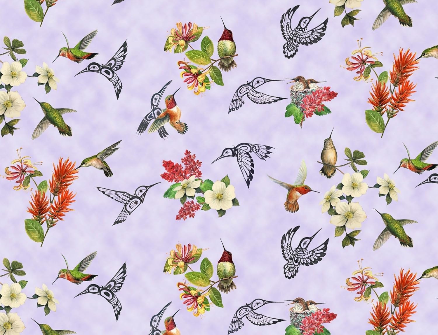 Elizabeth's Studio Hummingbird Vision Tossed Hummingbirds Lavender, Fabric by The Yard