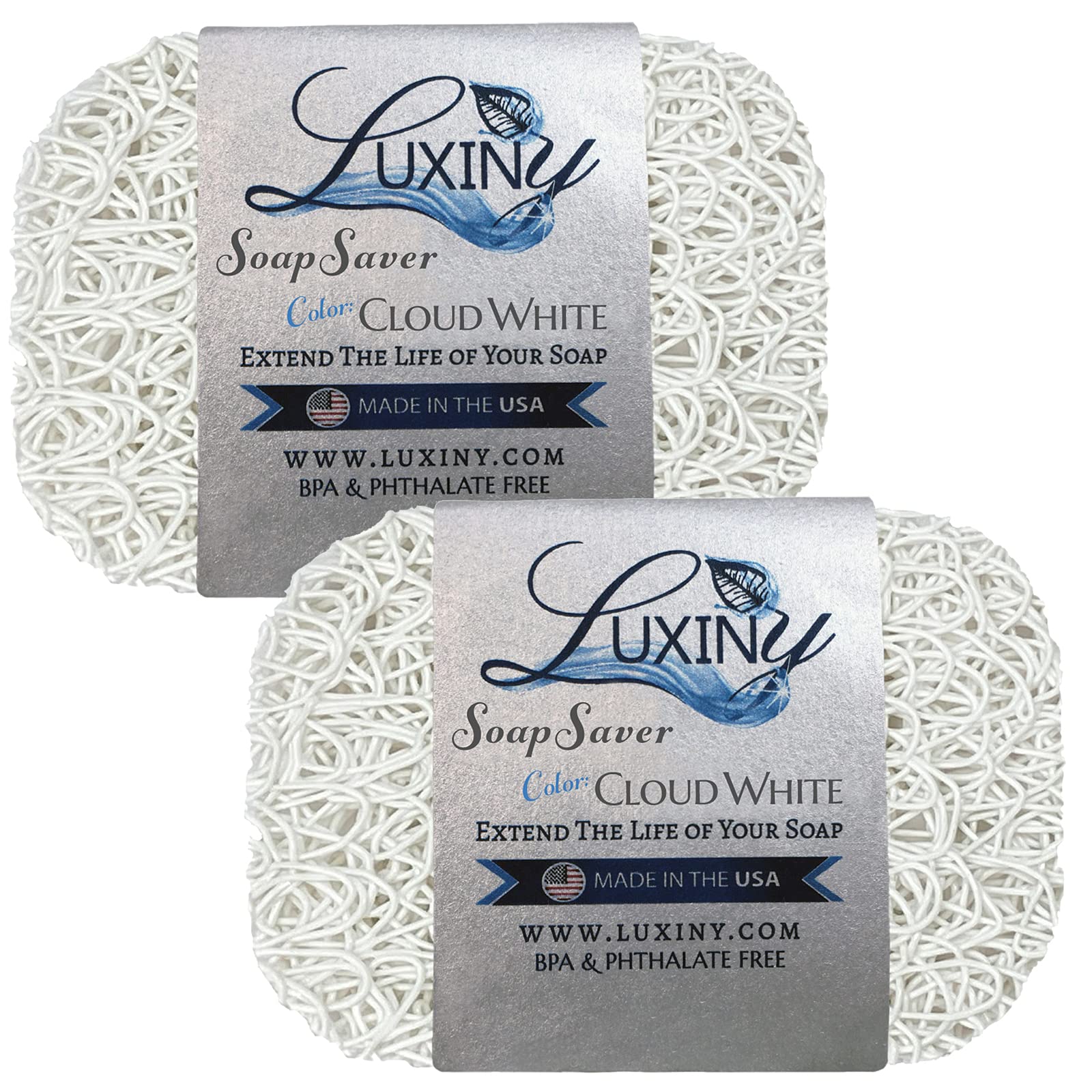 Soap Savers for Bar Soap, American Made by Luxiny, Lifts Soap in Soap Dishes & Shower Soap Holders - Handmade Soap Lasts Longer - Made from Plant Based Materials (White - 2 Pack)