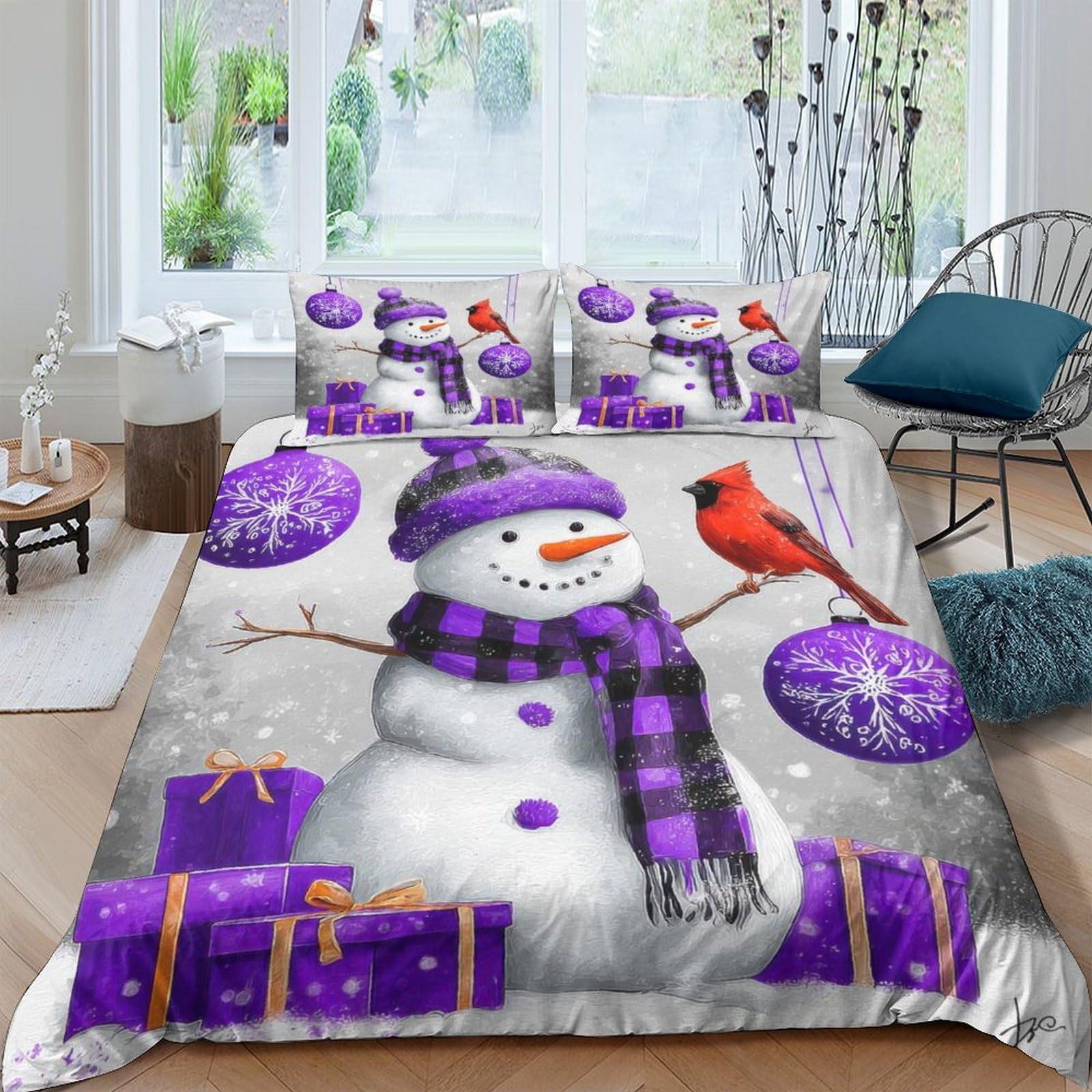 Ctjqhvkz Style-10 3D Printed Snowman Purple Gift Fitted Sheet Microfiber Soft Mattress Cover For Bedroom Dorm Easy Care Decor Single（135X200cm）