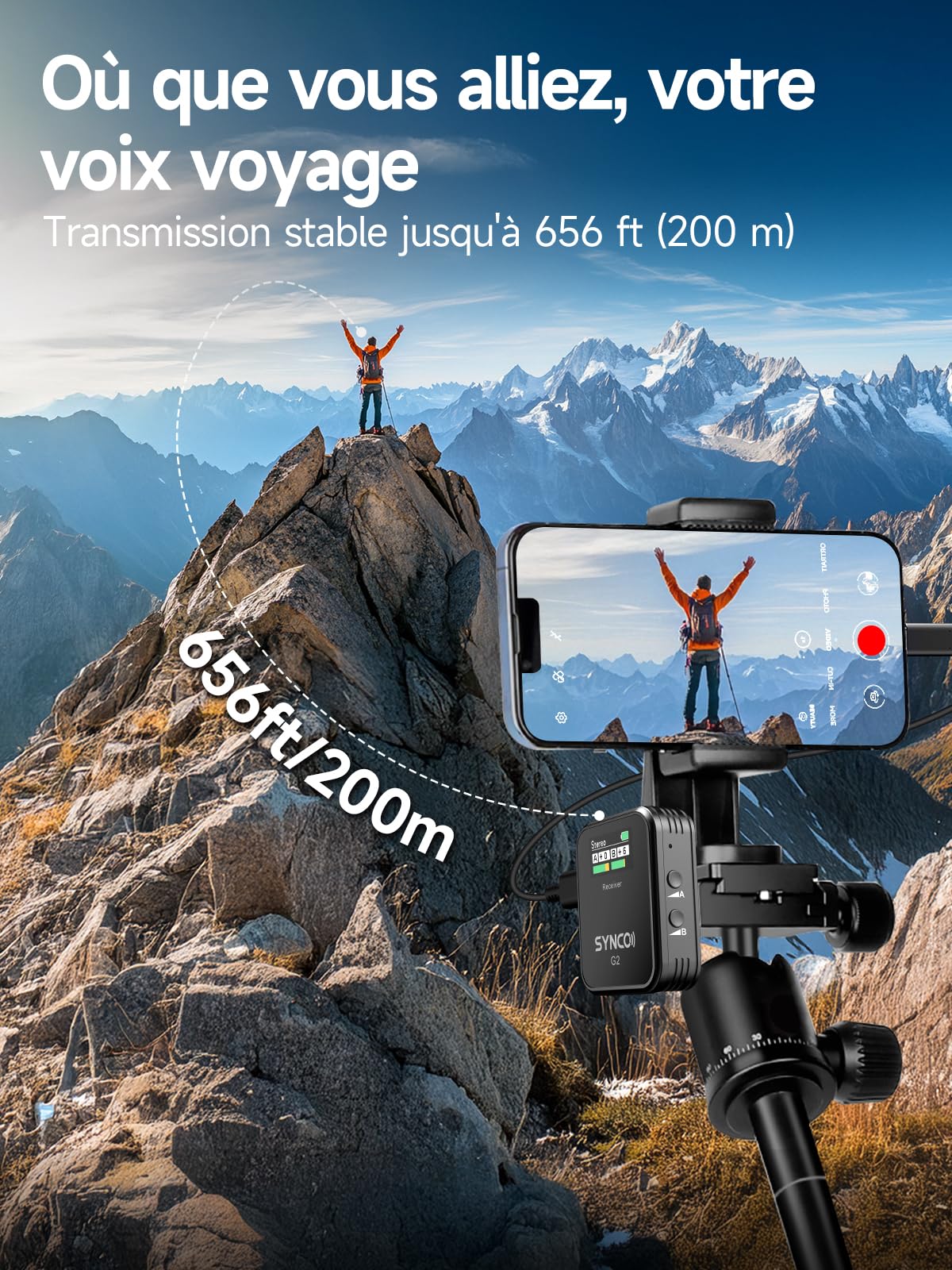SYNCO G2(A2) Micro Cravate sans Fil, Lavalier Microphone 2.4G Annulation Bruit pour Caméra DSLR Smartphone Tablette PC Youtube Vlogging Streaming
