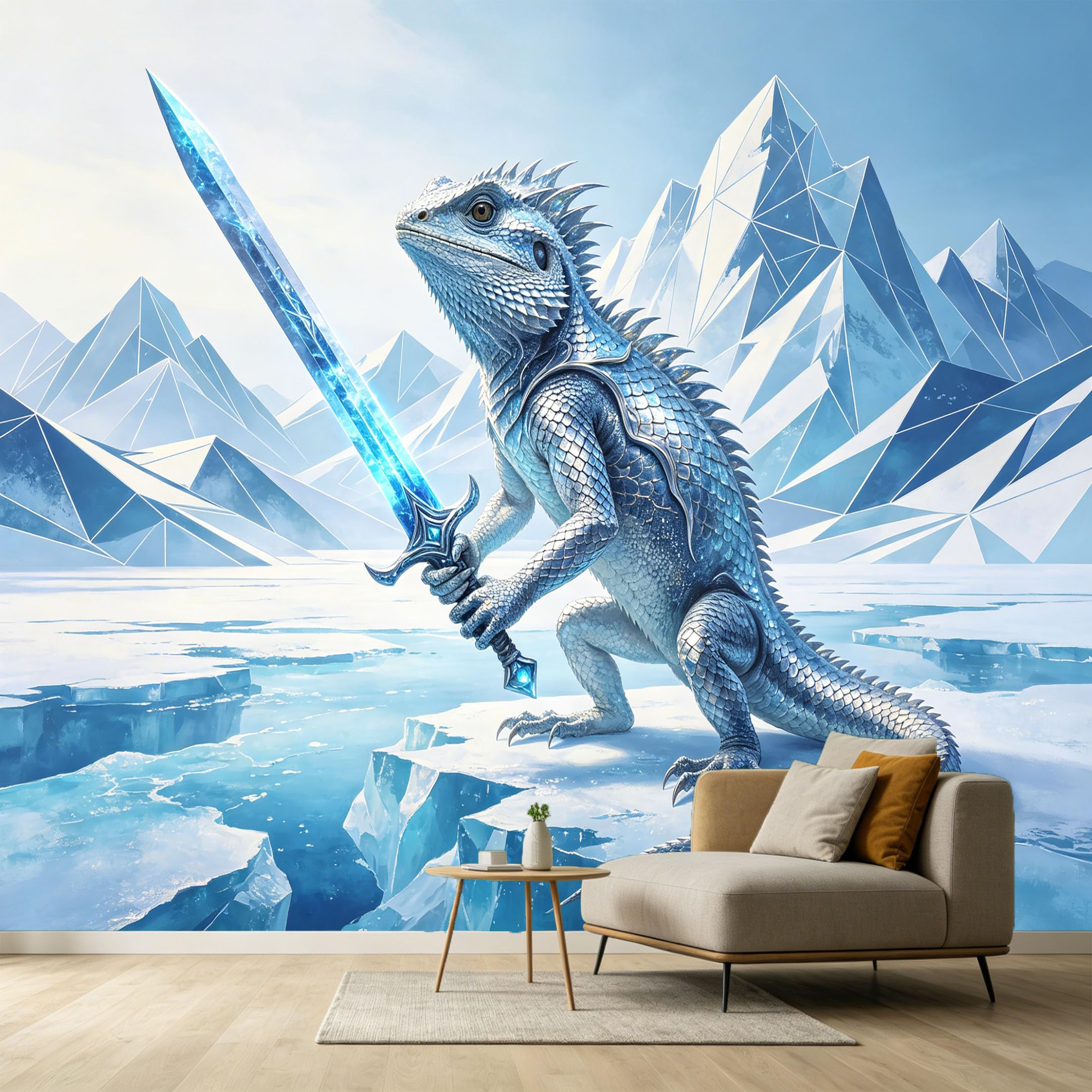 Custom Size Wall Murals Ice Lizard Sword Geometric Mountain 3D Trompe L'Oeil SelfAdhesive Wall Fabric Removable Large Wallpaper for Photo Living Room