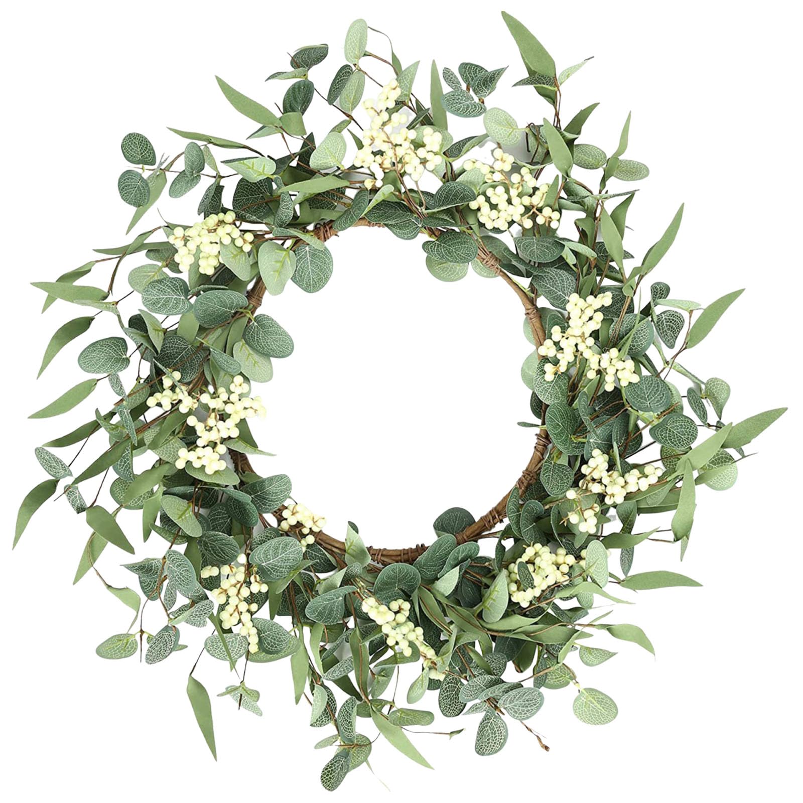 20inch Eucalyptus Wreath with Berries Artificial Greenery Wreath Year Round Wreaths for Front Door Indoors