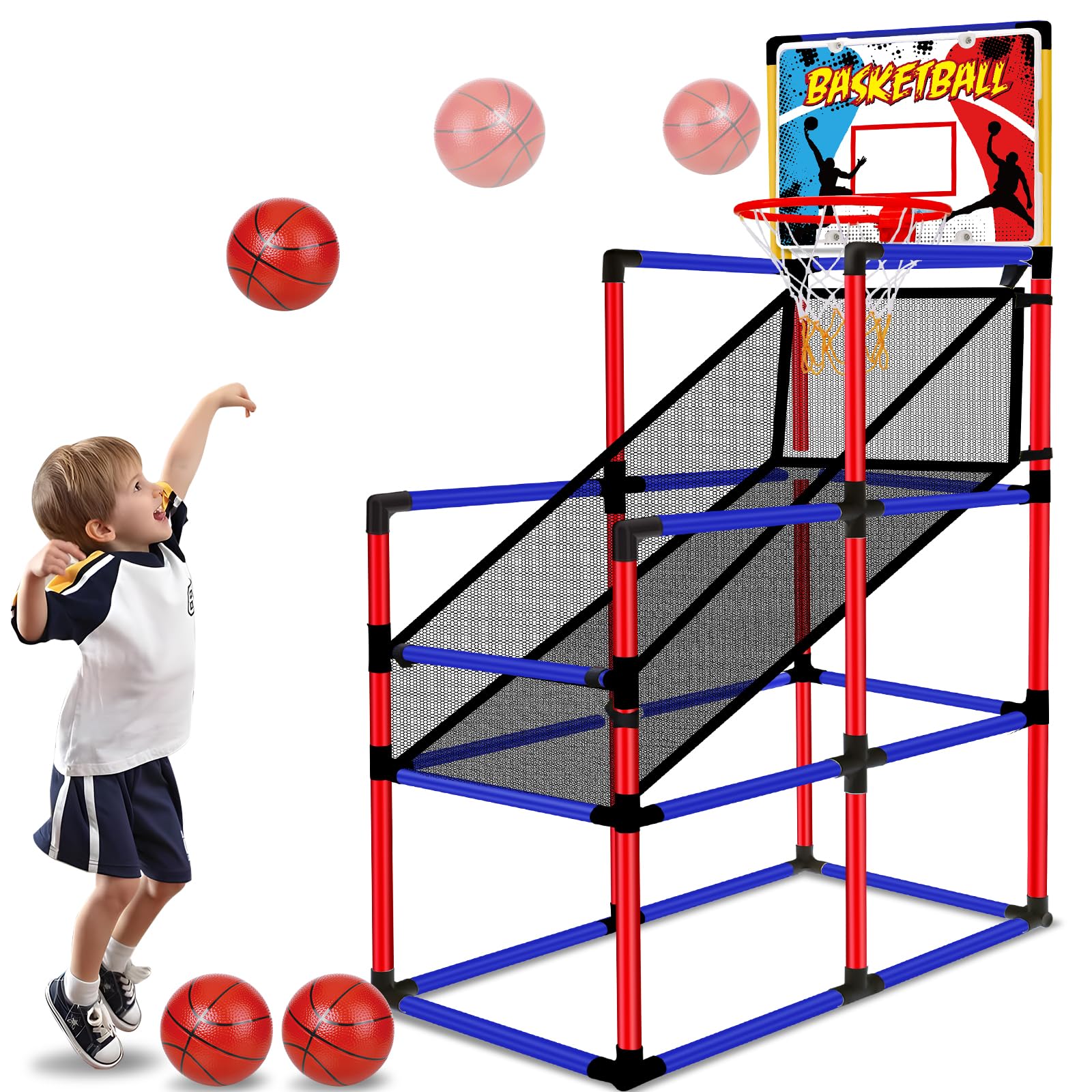 63" Arcade Basketball Game Set with 3 Balls Kids Basketball Hoop 3 to 12 Years Old Indoor Outdoor Ages 3-5 6-8 8-12 Carnival Play Toy for 3 4 5 6 7 8 9 10+ Year Old Boys Girls Birthday