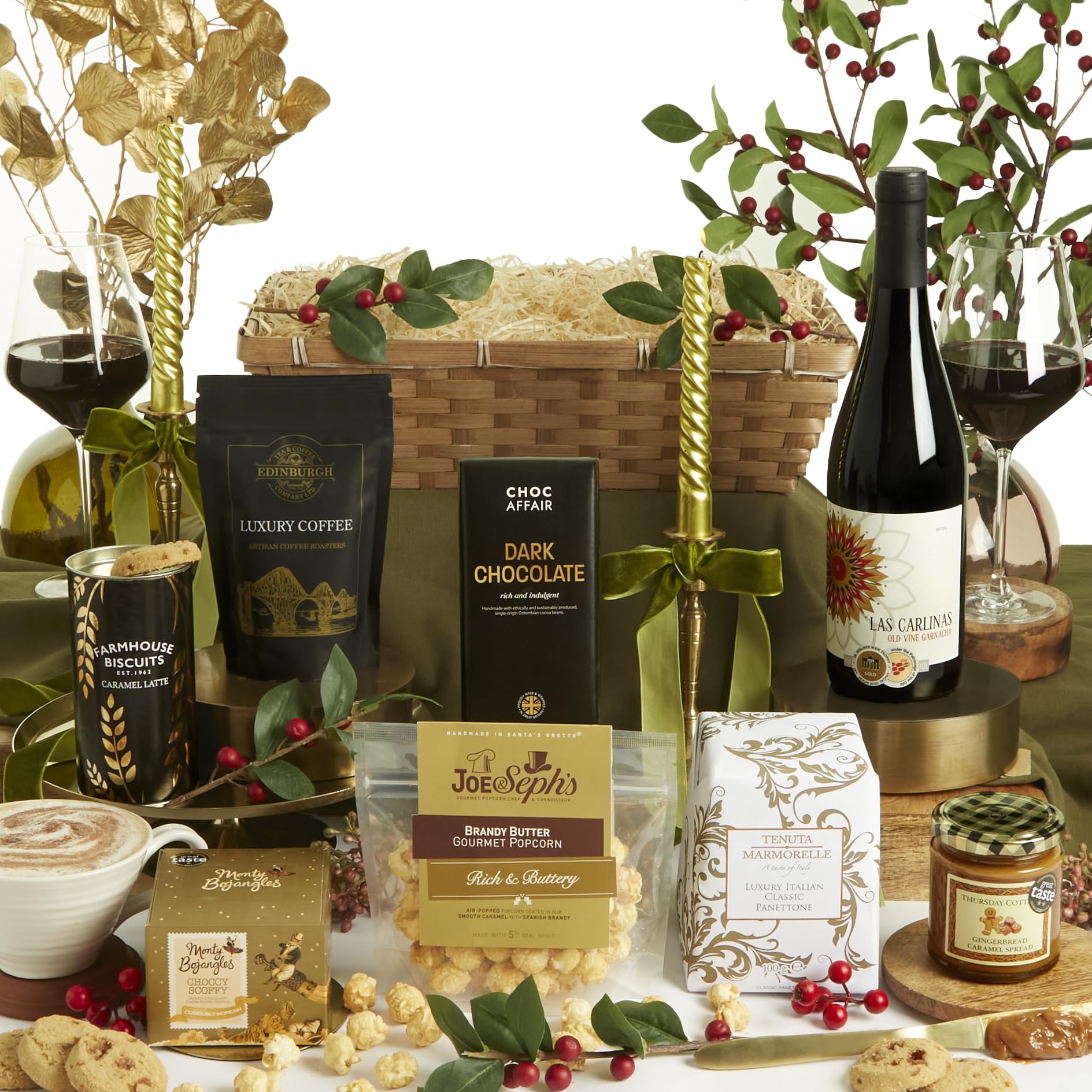 Gold Standard Gourmet Food & Red Wine Hamper – Christmas Hamper for Couples, Friends & Family with Panettone, Artisan Coffee & Luxury Truffles – Clearwater Hampers & Gourmet Gifts