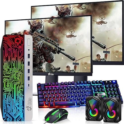 PC de escritorio HP RGB para juegos, Intel Core i7 de 6 generación, RAM DDR4 de 16 GB, SSD de 1 TB, AMD Radeon RX 550 DDR5 de 4 GB, monitores duales