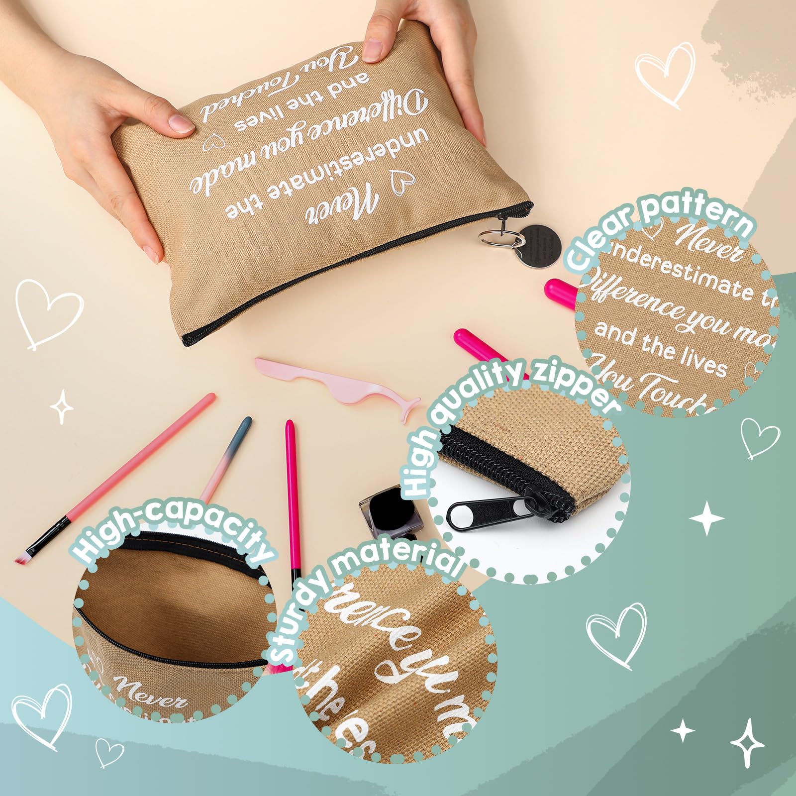 Panelee 48 sacchetti per cosmetici con apprezzamento dei dipendenti, regali motivazionali per colleghi May You Be Proud Zipper Makeup Bags Regali di ringraziamento per insegnanti, Colori Morandi,