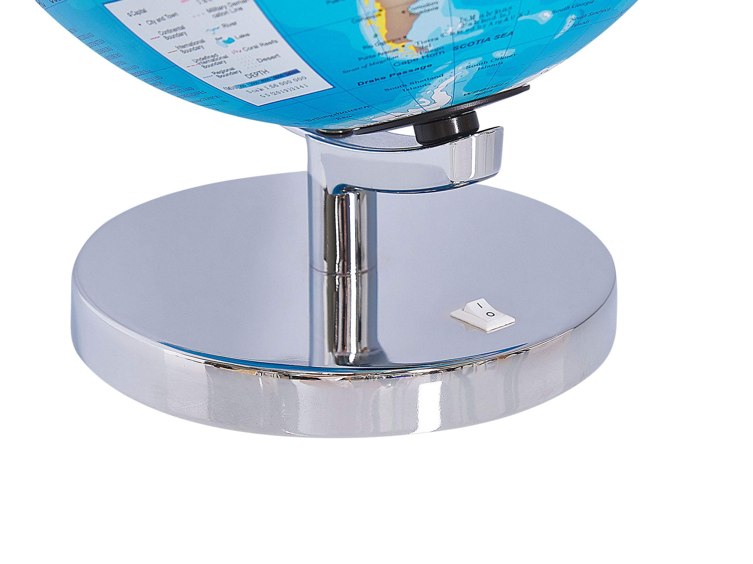 Mappamondo Decorativo Blu e Metallo Argento con Mappa Stelle e LED 24 cm