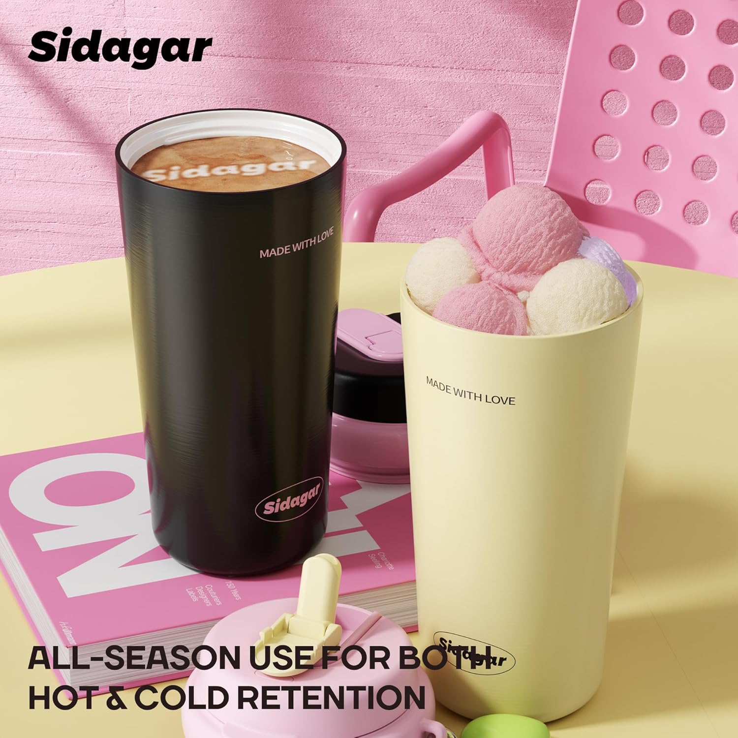 16 oz Travel Coffee Mug Spill Proof Leak Proof, Stainless Steel Thermal Coffee Cup with Lid, Resuable Ceramic Lined Tumbler for Office, Commute, Yoga Drinks Flask for Women - Berry Black