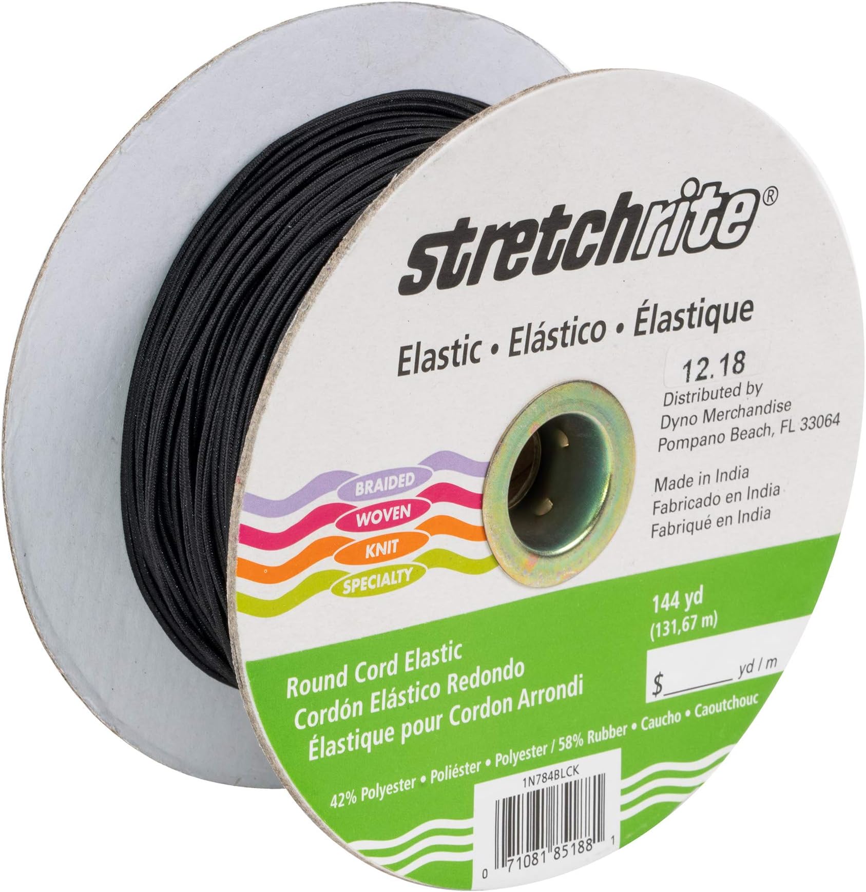 Stretchrite 1N784BLCK Stretchrite 144-Yard Black Round Elastic Cord Spool