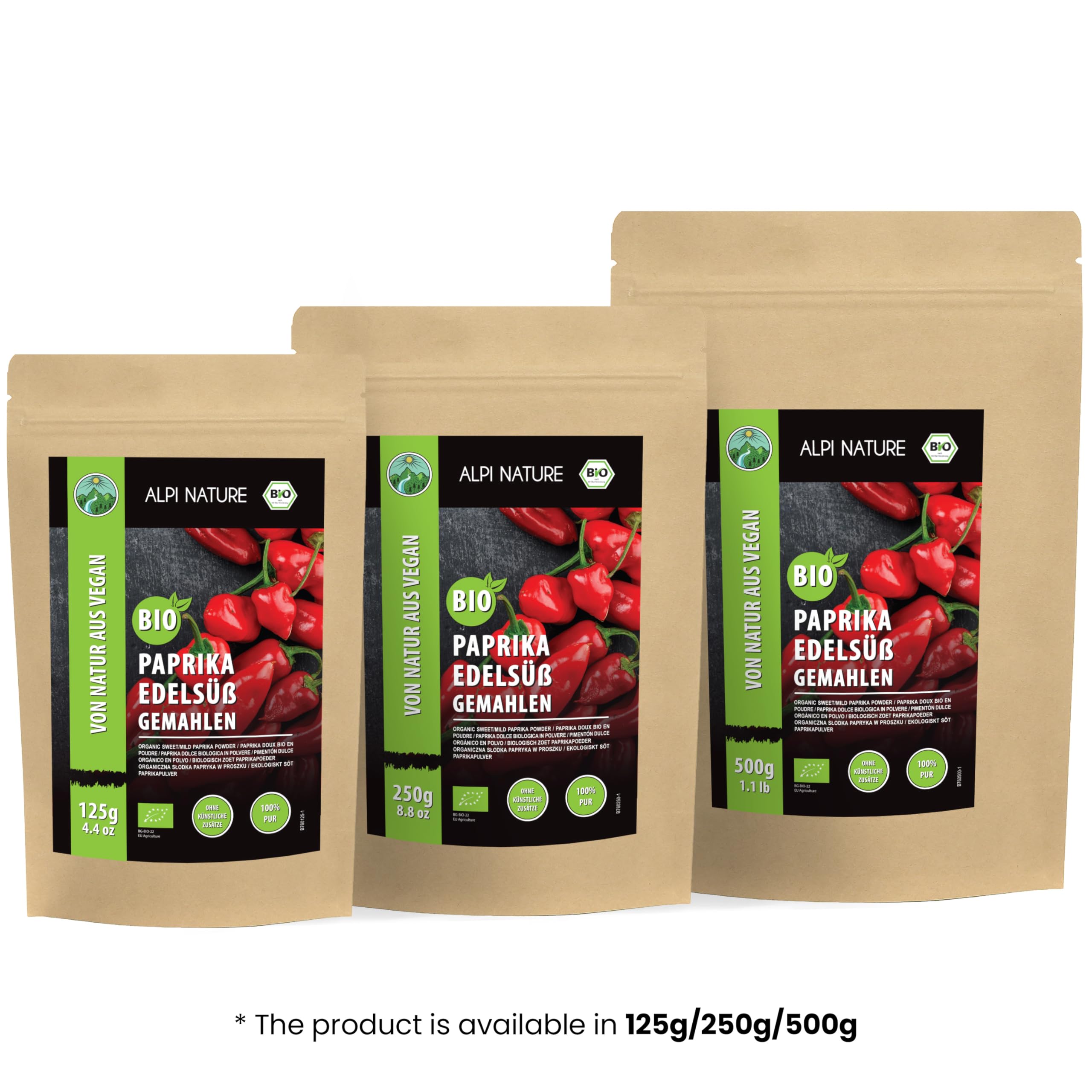 Alpi Nature Pimentón Dulce Orgánico 500g, Pimientos Rojos Dulces Molidos, Pimentón Molido en Polvo