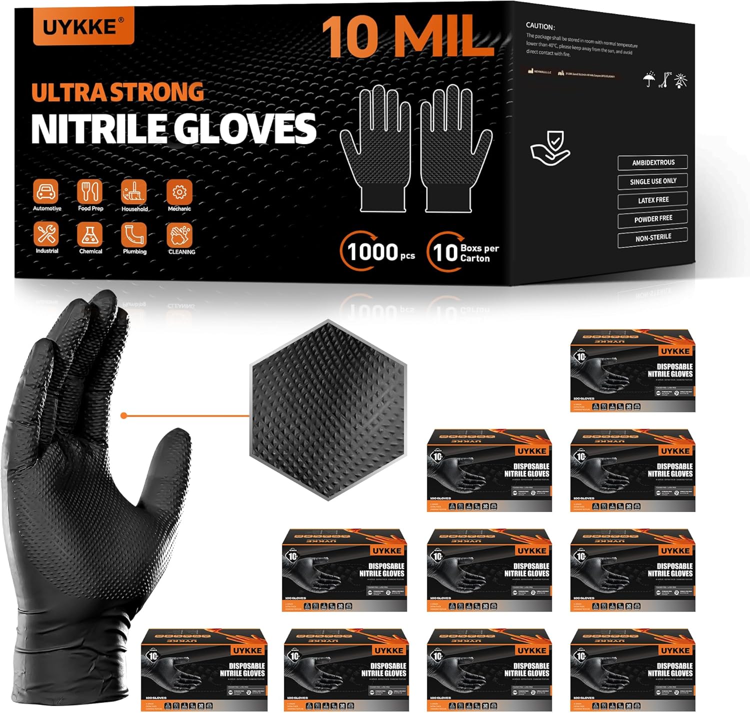 10mil Nitrile Gloves Thick,Industrial Disposable Gloves with Diamond Textured,Heavy Duty Mechanic Glove,Latex Free