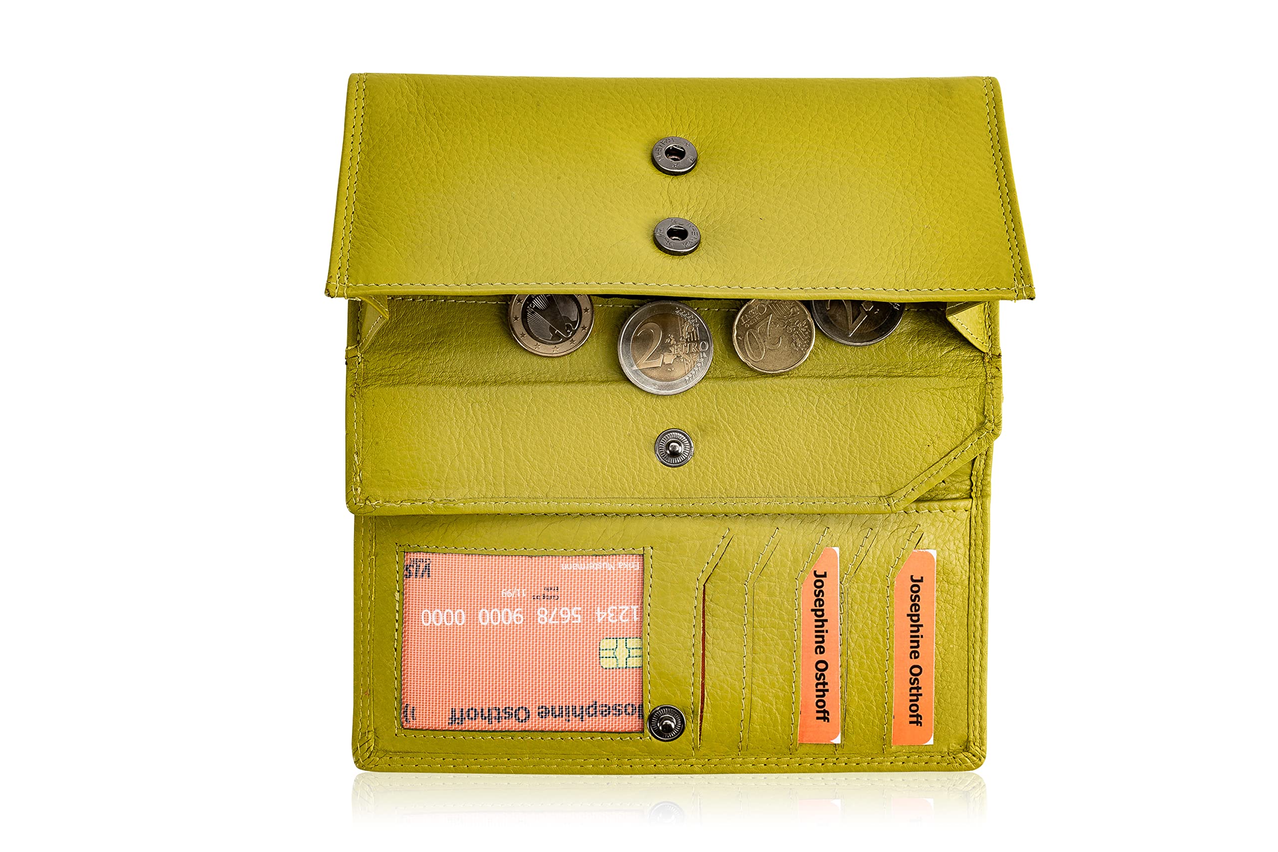 Josephine Osthoff Geldbörse Damen Leder Länglich Portemonnaie mit Reißverschluss KleinGeldbörse Kreditkartenetui RFID-Schutz Geldbeutel mit Münzfach (904), Farbe:Limone