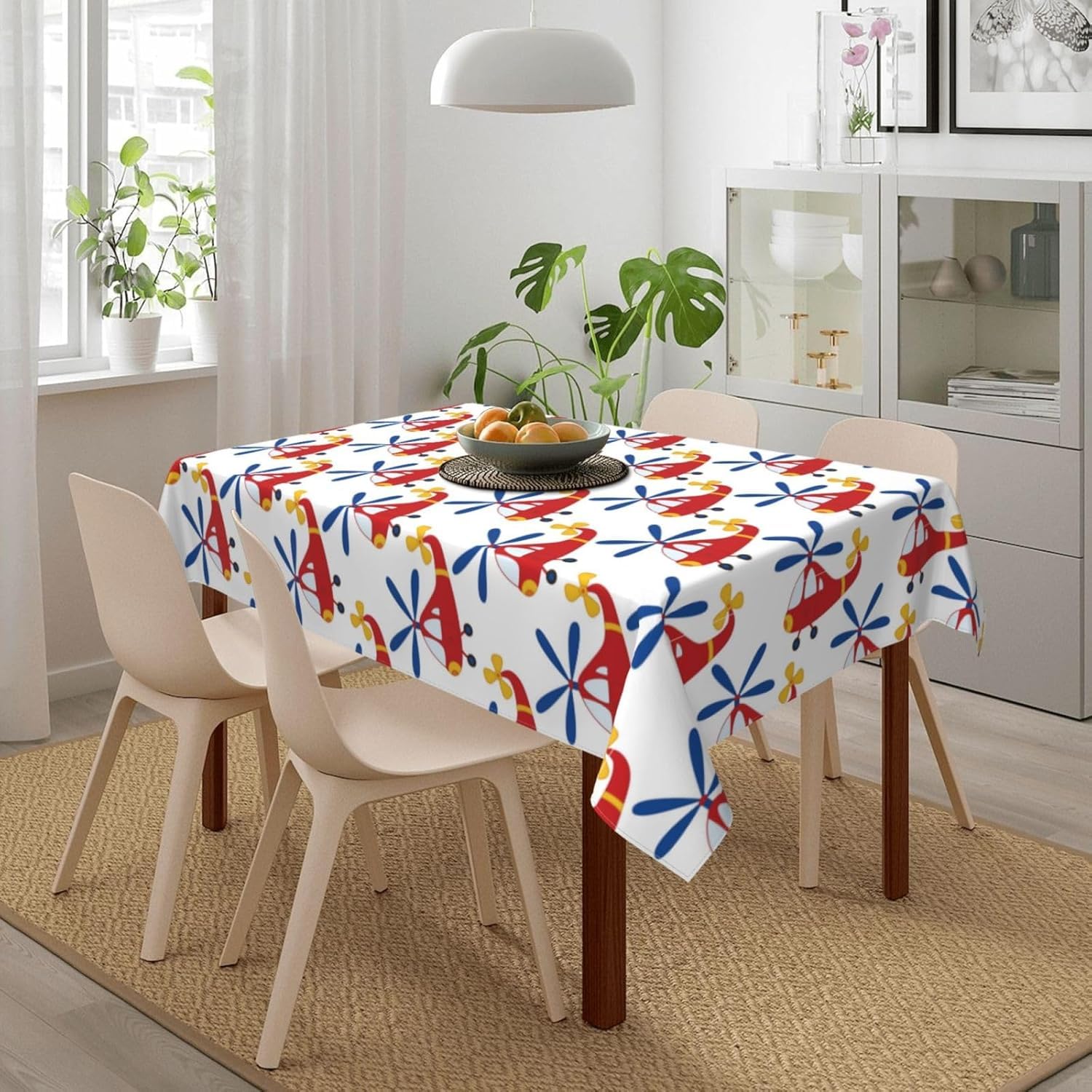 Tovaglia Rettangolare 160x240 cm Aereo e Cartone Animato Copritavolo in Poliestere Antimacchia Protezione Tavolo per Tavoli da 8 Posti, Ideale per Cucina e Feste 7941v