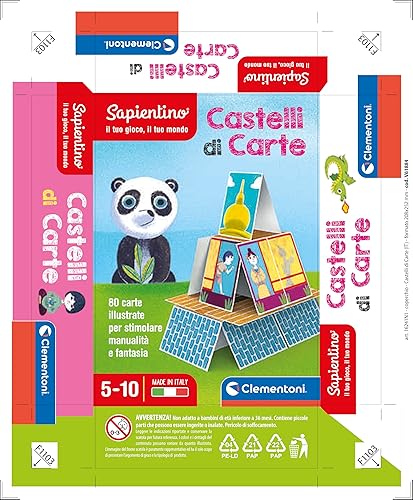 Miniatura 5 de Clementoni 16241, Sapientino, Castelli di Carte, Juego educativo de 6 años con azulejos ilustrados, naipes infantiles para crear castillos
