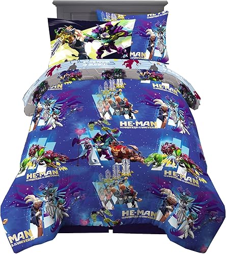 Franco - Juego de edredón y sábanas supersuaves con funda, para niños, 5 piezas, tamaño individual, He-Man y los amos del Universo