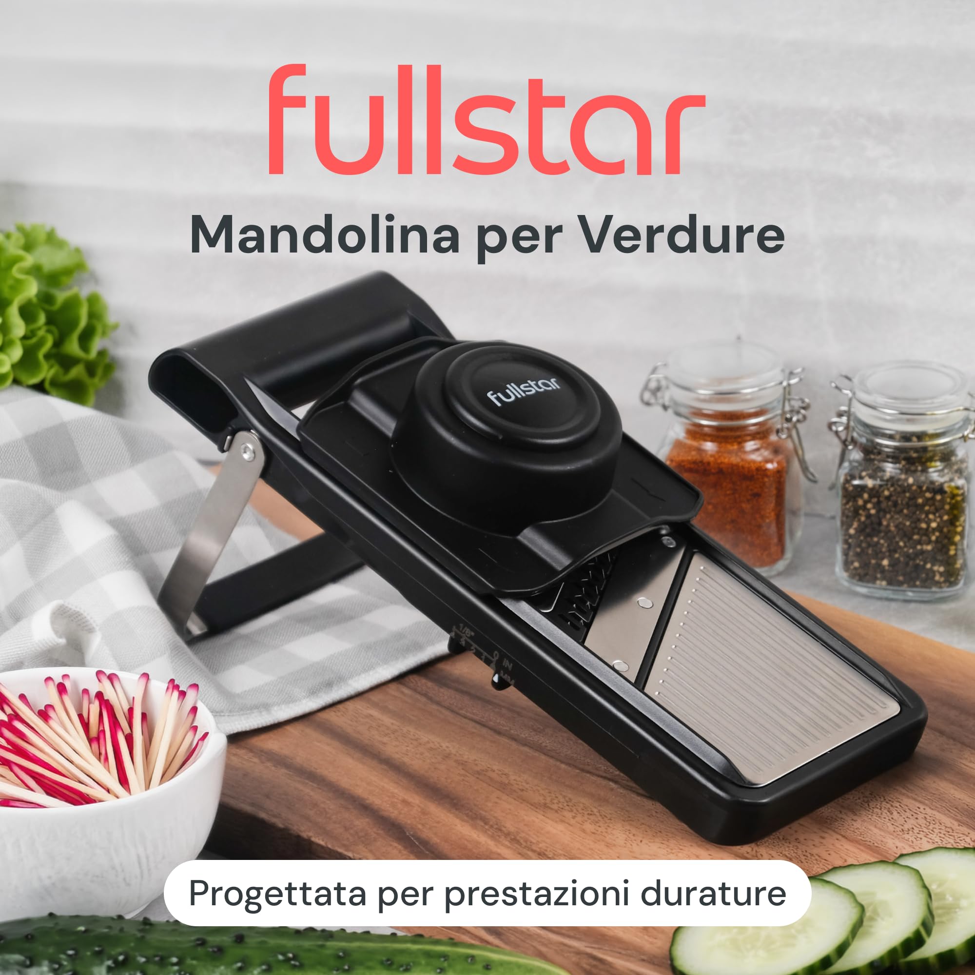 Mandolina per Verdure Professionale 2-in-1 in Acciaio Inox - Spessore Regolabile 1-4 mm con Lama Julienne