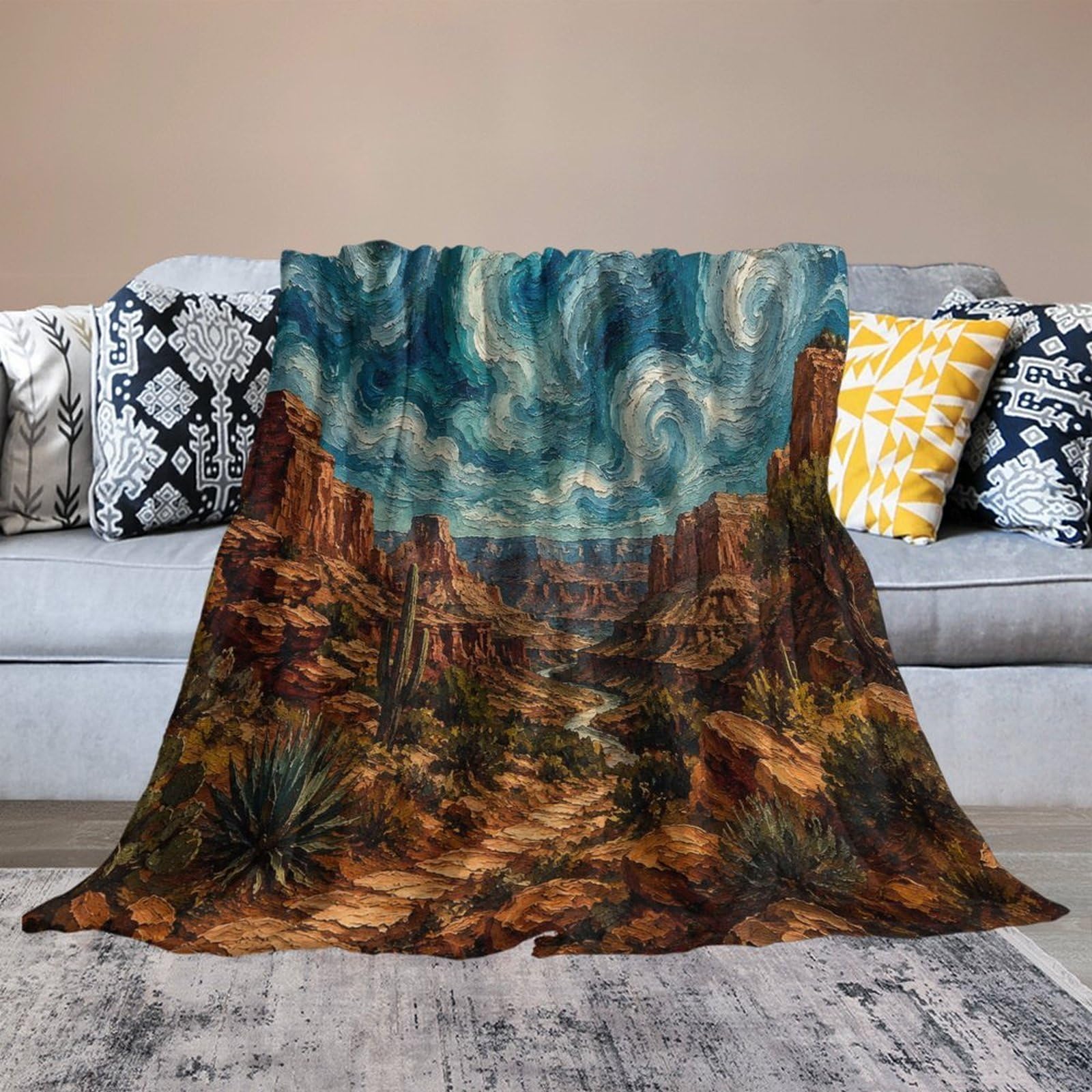 Dramatic Canyon Landscape Painting Kuscheldecke für Zuhause
