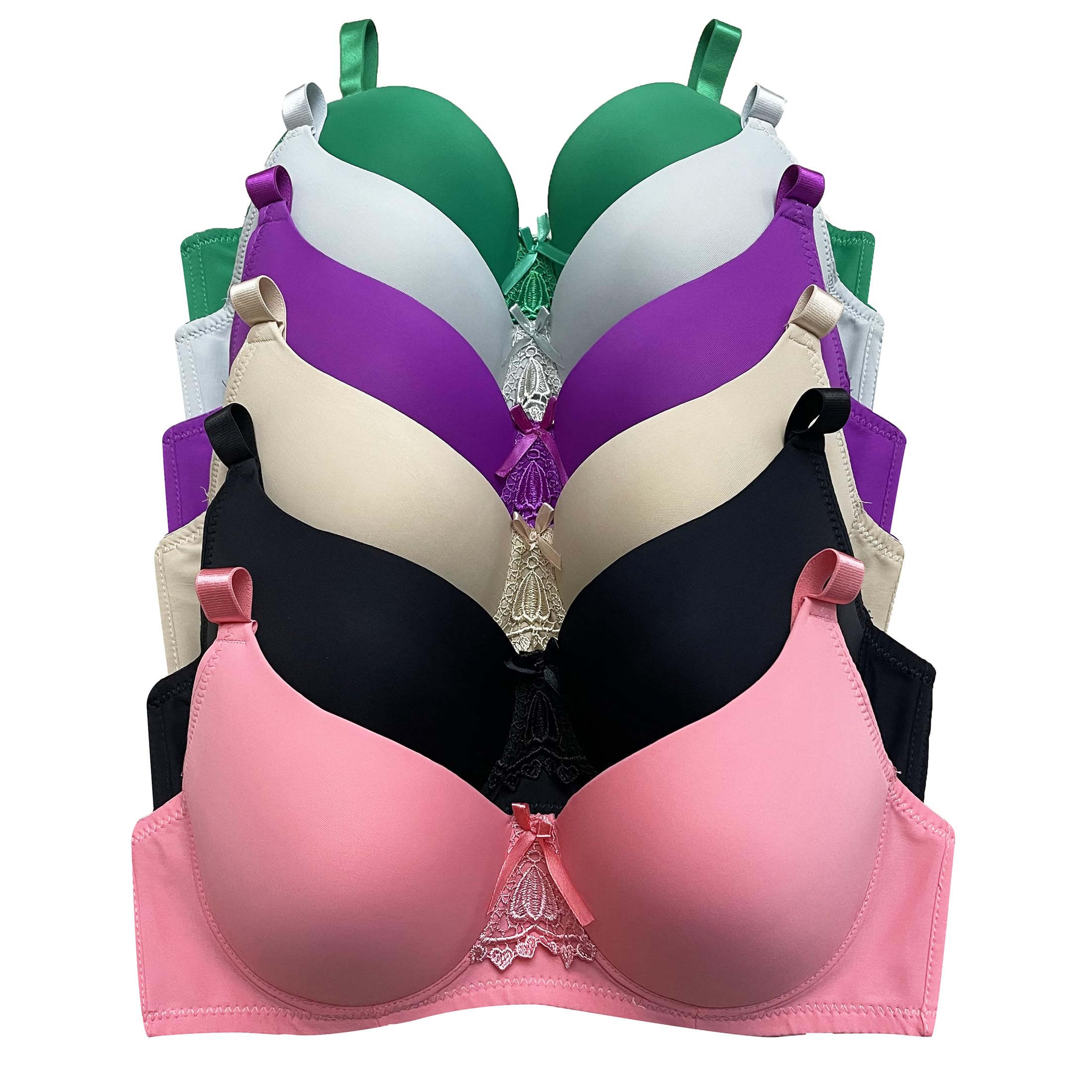 Viola's Secret 6 Pack of Color Print T-Shirt Bras B Cup C Cup and D Cup