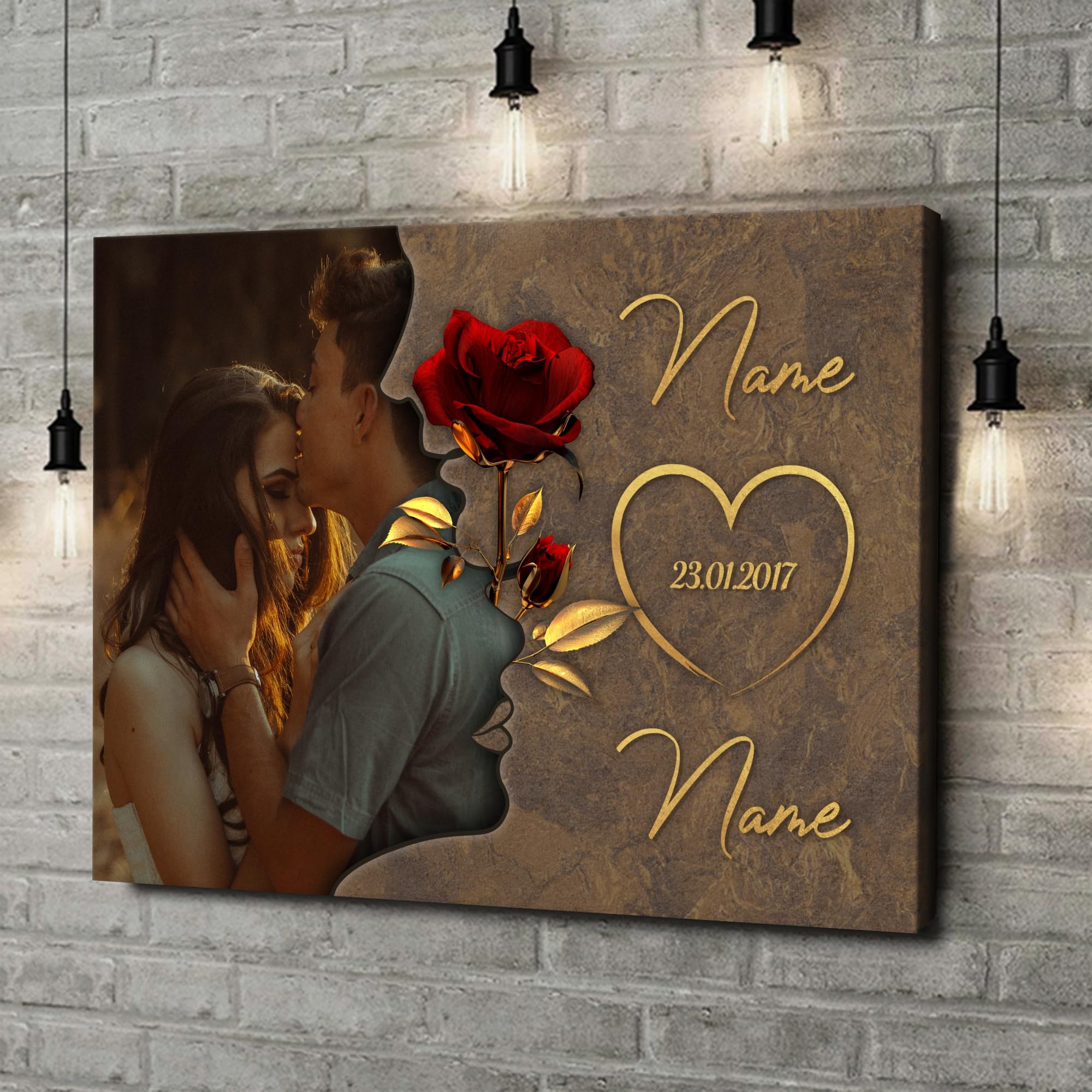 Liebesleinwand Leinwandbild personalisiert mit Foto | Leinwand gestalten mit Foto, Namen und Datum Geschenk für Partner | Liebesgeflüster