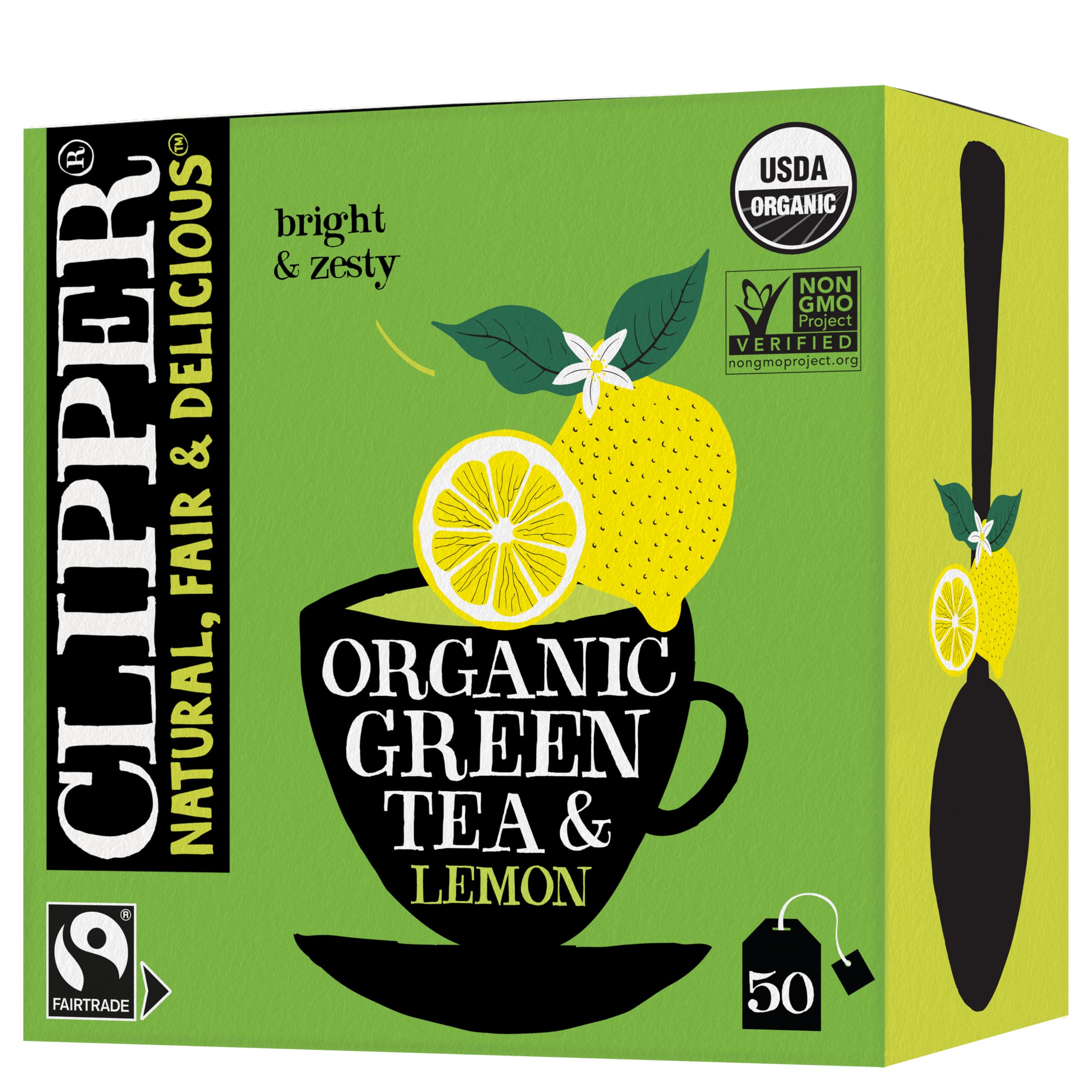 Clipper Tea Green Tea & Lemon Teabags – USDA Organic, Great Hot or Iced – Bright, Zippy, Natural, Fair & Delicious – 50 Tea Bags