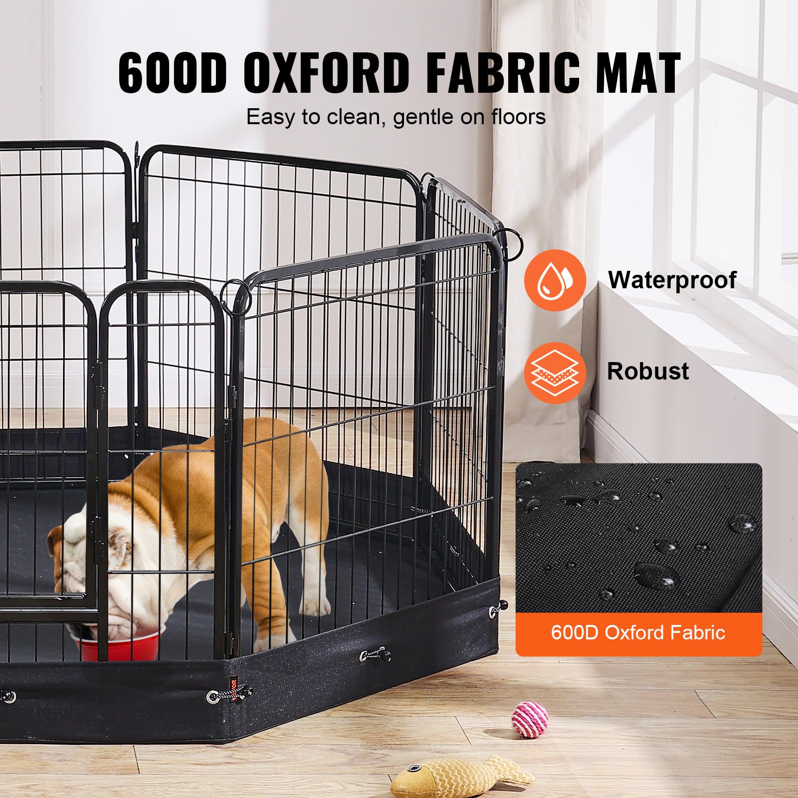 VEVOR Parque de Juegos para Perros 8 Paneles de 610 x 610 mm, Corral de Ejercicios de Metal Plegable para Mascotas con Puerta, Bolsa de Almacenamiento y Almohadilla Inferior para Perros, Gatos