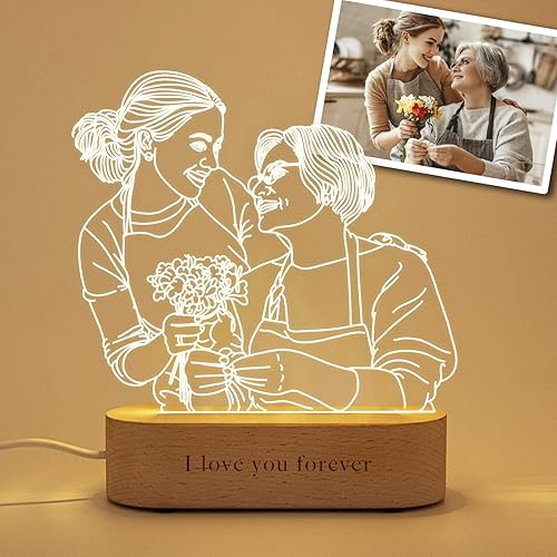Lámpara de mesa personalizada con ilusión 3D para dormitorio, retratos grabados con imagen personalizada, luz nocturna, esperando que los padres