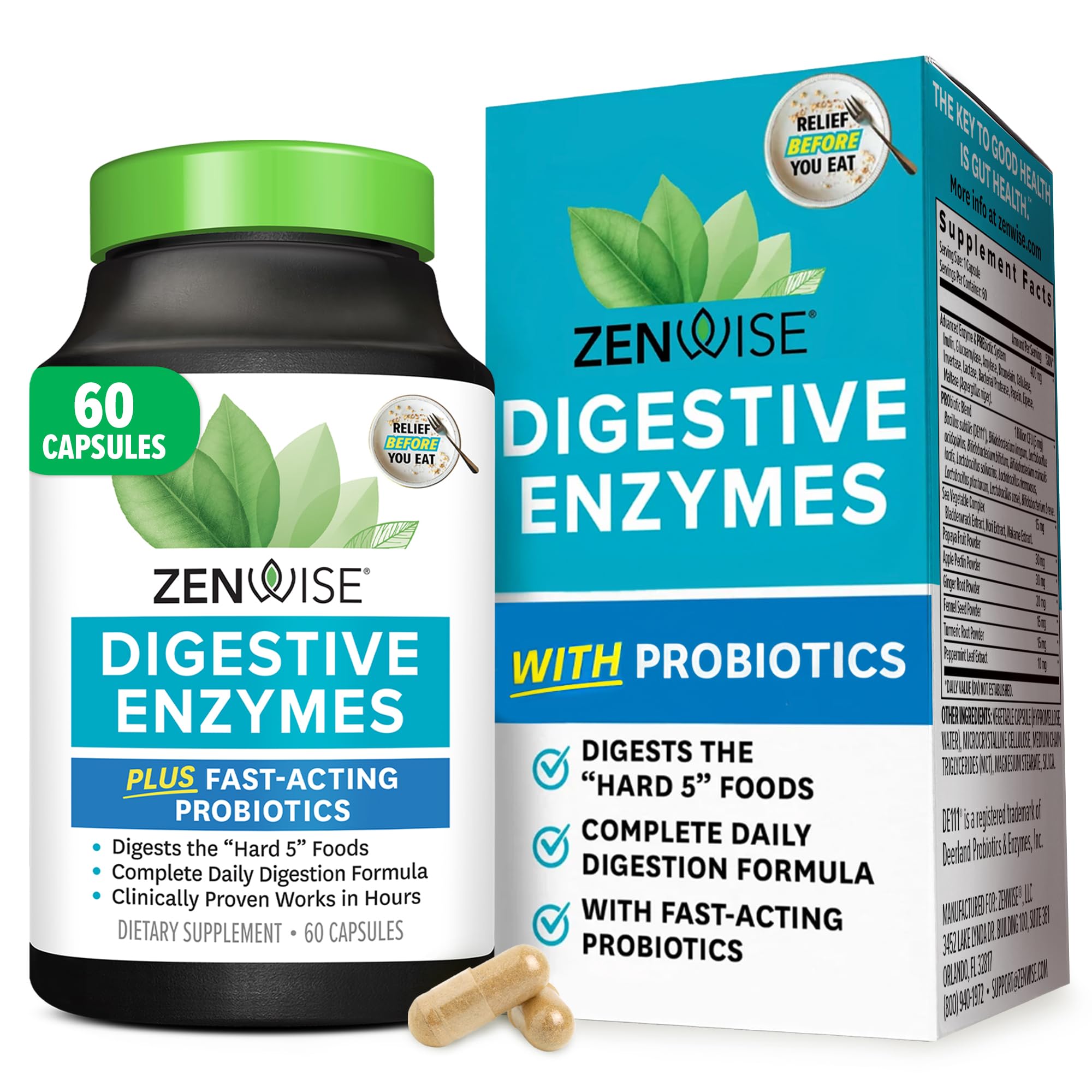 Zenwise Health Digestive Enzymes for Gut Health & Bloating Relief - Multi Enzymes Digestion Supplement with Probiotics, Bromelain & Papaya for Digestive Health Support - Men & Women - 60 Count