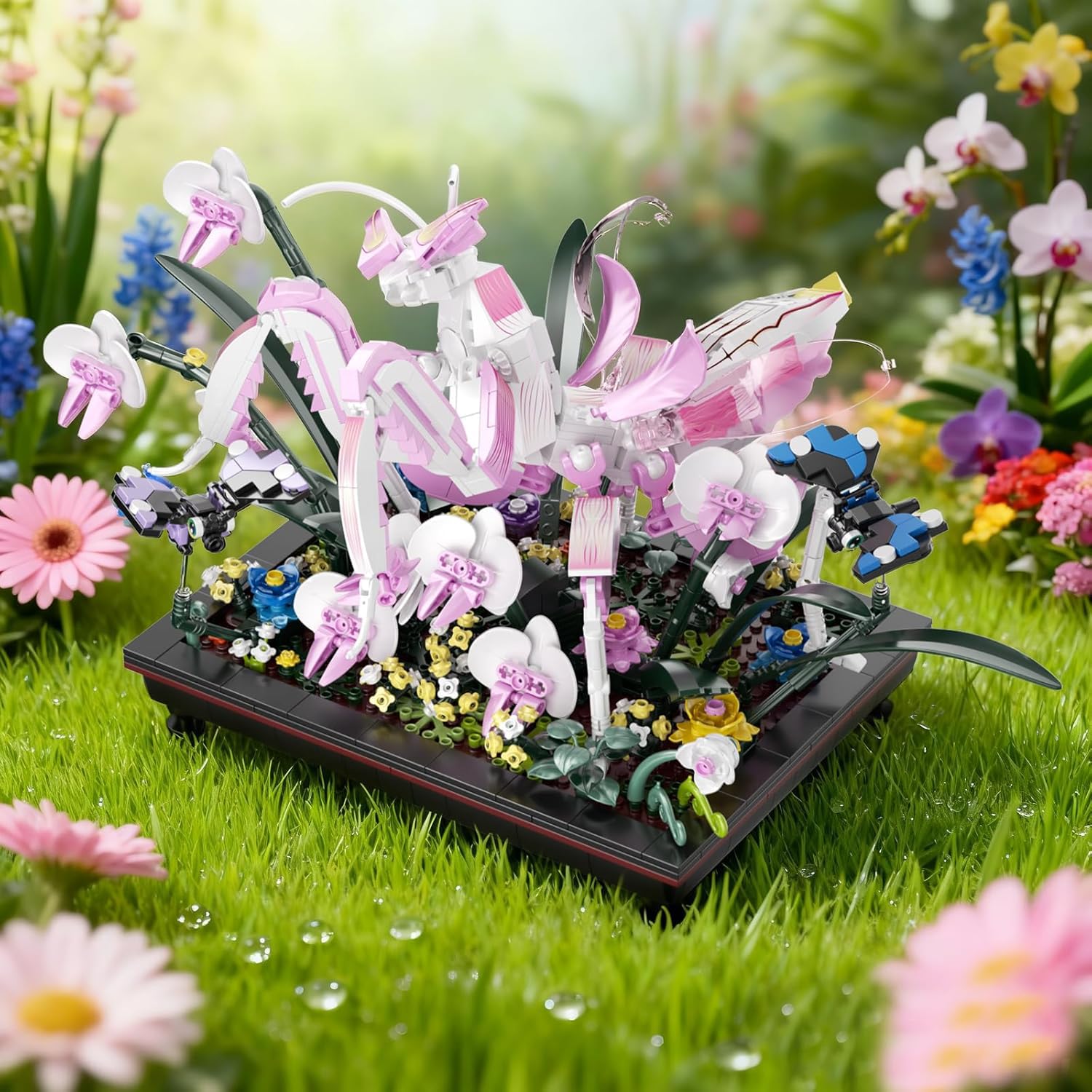 Orchid Mantis - Blocs de construction - Fleurs bonsaï - Compatibles avec les fleurs Lego - Insectes d'inspiration naturelle pour adultes - Décoration de bureau pour la maison/le bureau
