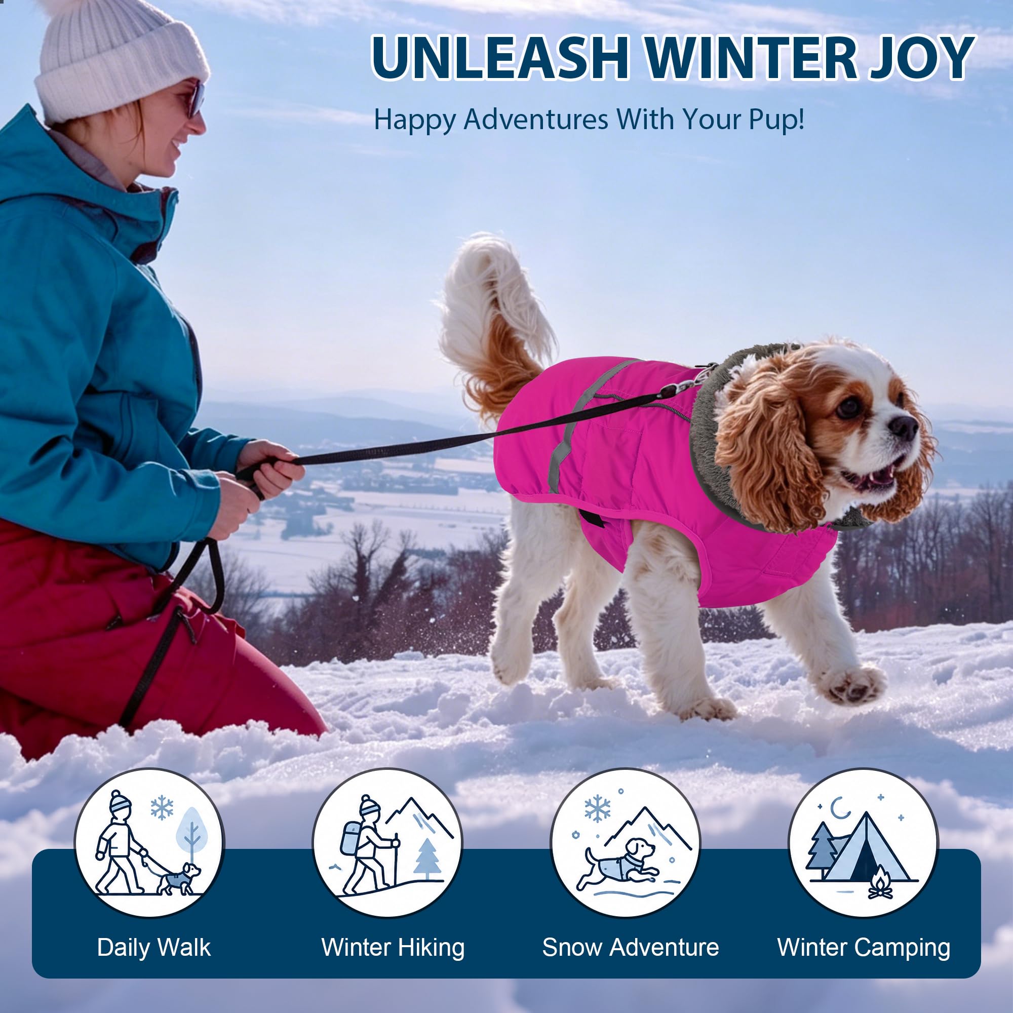 Dogcheer Winter-Hundemantel, wasserdichte Hundejacke, Verstellbarer Hunde-Wintermantel mit Schnalle, reflektierende Hunde-Schneejacke, warm, gemütlich, Fleece-Weste, Rollkragenpullover für kleine,