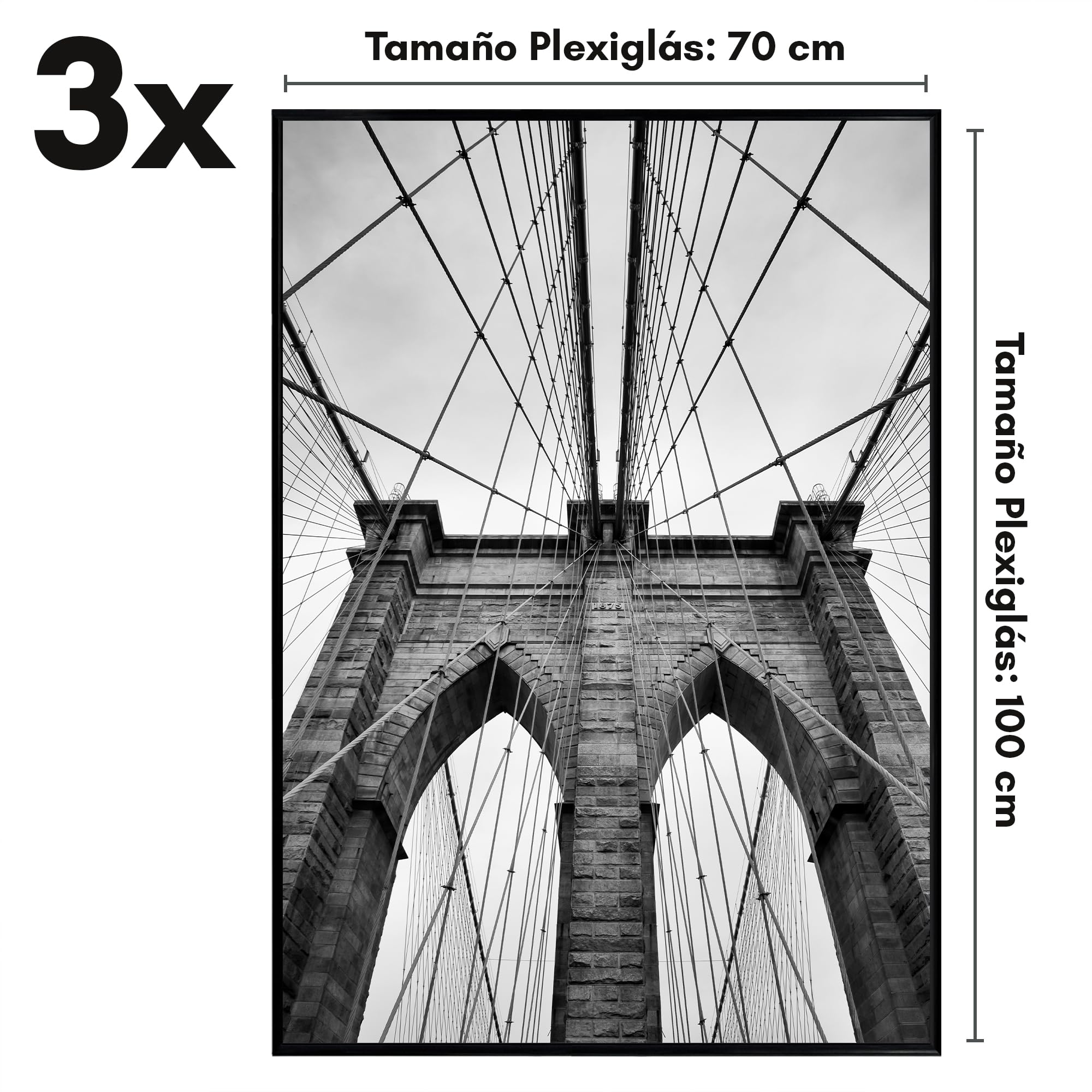 Americanflat Marco de Fotos de 70x100 cm en Negro - 3 Unidades - Marco para Póster de 100x70 cm con Finos Bordes, Cubierta de Plástico Resistente y Accesorios para Colgar Horizontal y Vertical