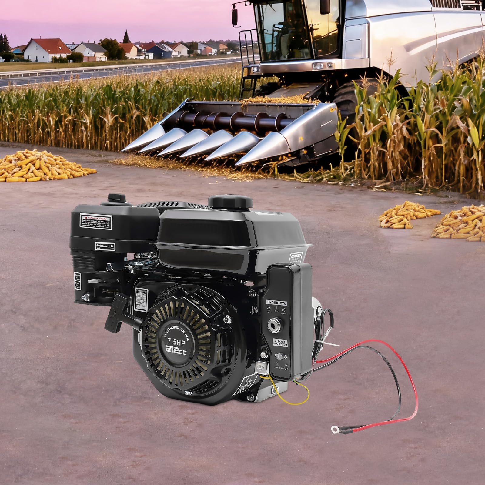 Motor de gasolina de 7,5 CV, 4 tiempos, monocillo: 210 cc, arranque manual y eléctrico, 3600 rpm, tanque de 0,95 Gal, refrigeración por aire, para kart, generadores de electricidad y limpiadores de