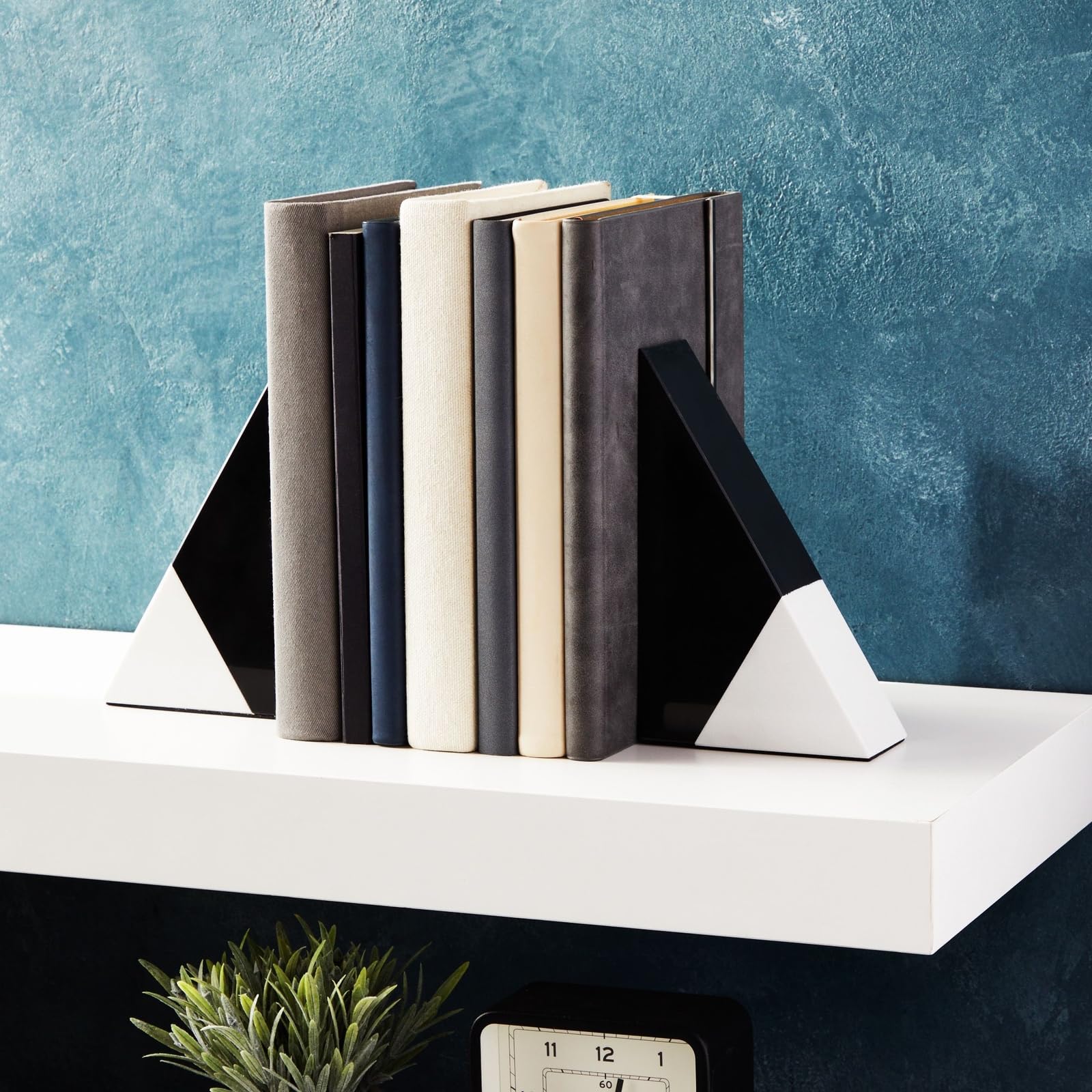 Set di 2 fermalibri decorativi per mensole, decorazione in marmo (bianco e nero) – fermalibri per libri pesanti