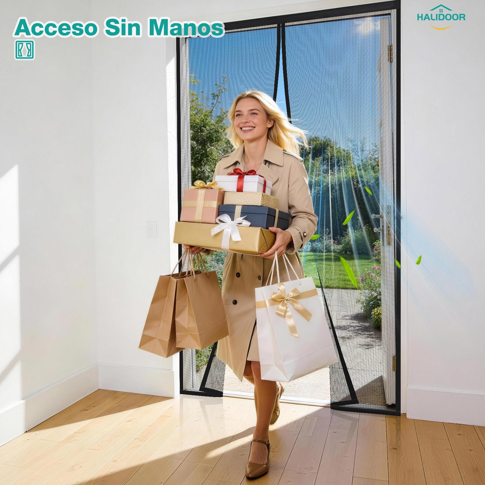 HALIDOOR Mosquitera Puerta Magnética 70x215 cm Negra, cortina mosquitera con imanes, Cierre Automático sin Taladrar, Malla Fina, Poliéster Resistente para Puerta Exterior, Balcón, Salón y Entrada — view 7