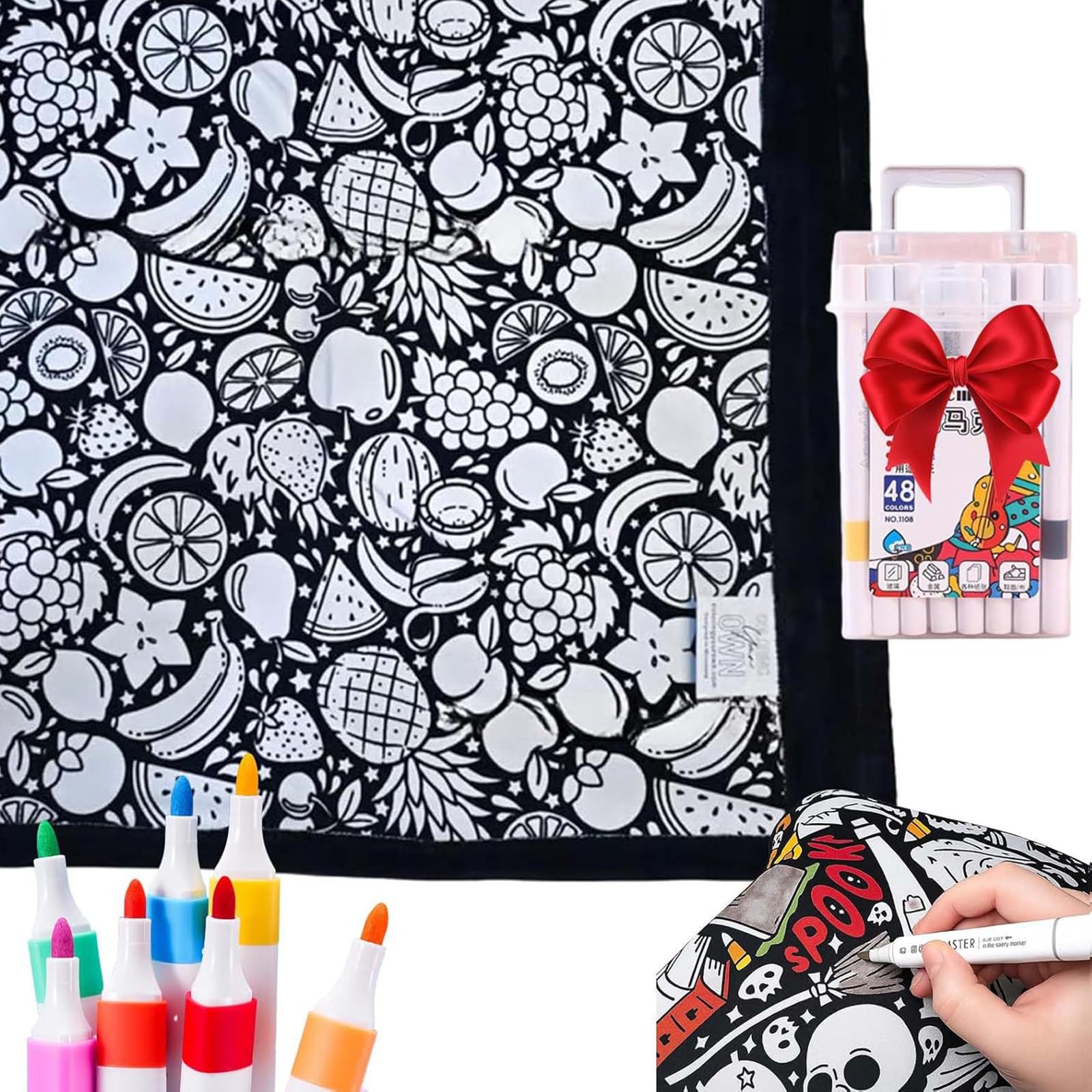 OKESYO Colouring Blanket for Adults, DIY Coloring Blanket with 24pcs Markers, Color Your Own Throw Blanket for Adults, Personalized Comfortable Home Decoration, Washable and Recolorable