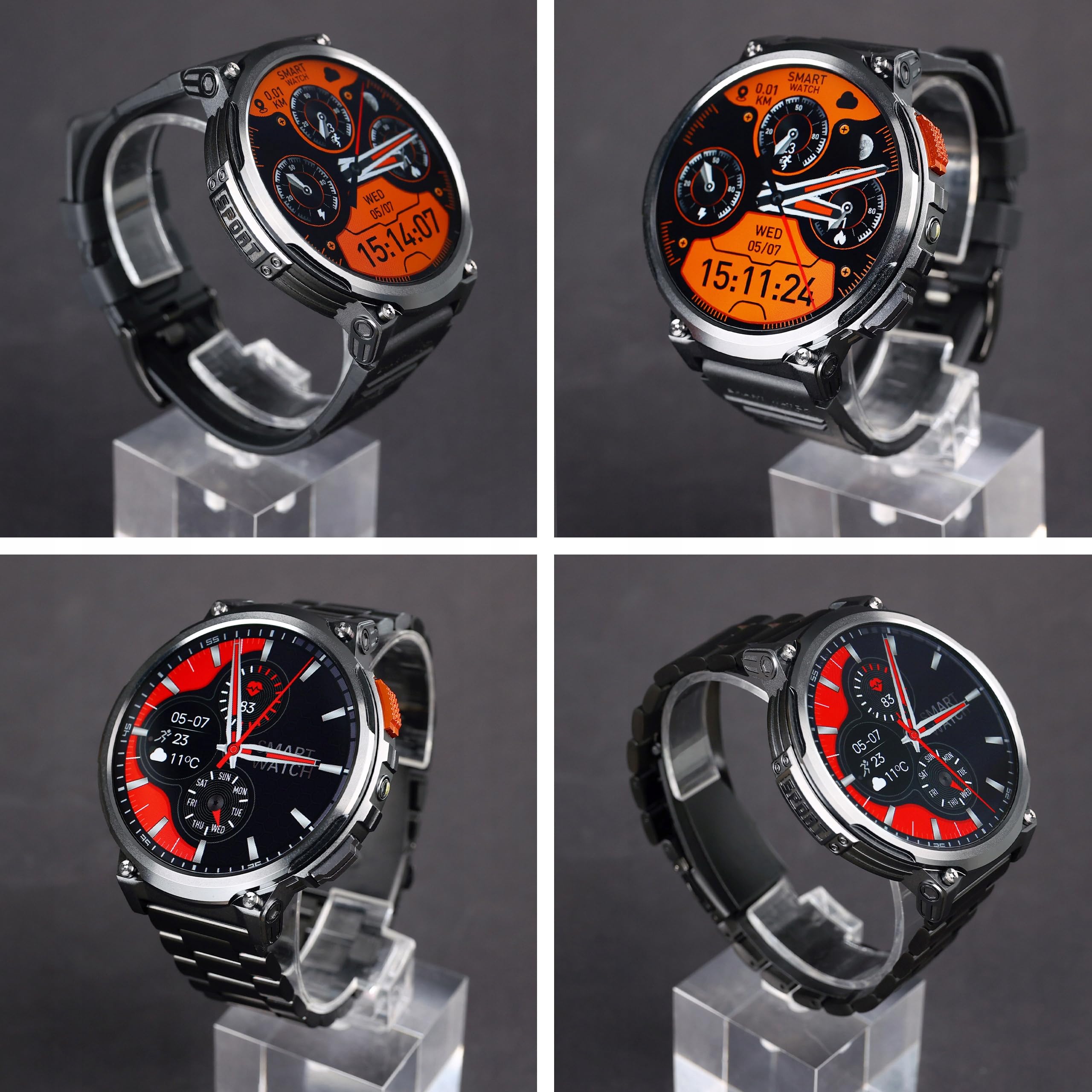 Smartwatch Męski Zegarek Menu PL Rozmowy Ciśnieniomierz 730mAh IP68 2 Paski